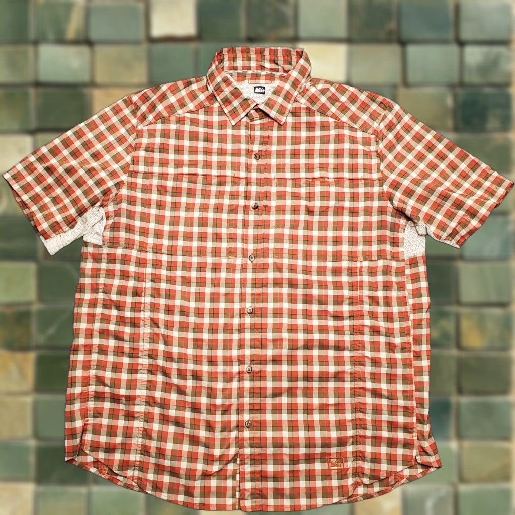 Vintage REI Shirt Men XL Rust Red Plaid Short Sleeve Polyester Performance Vented casual Size US XL / EU 56 / 4 - 1 Thumbnail