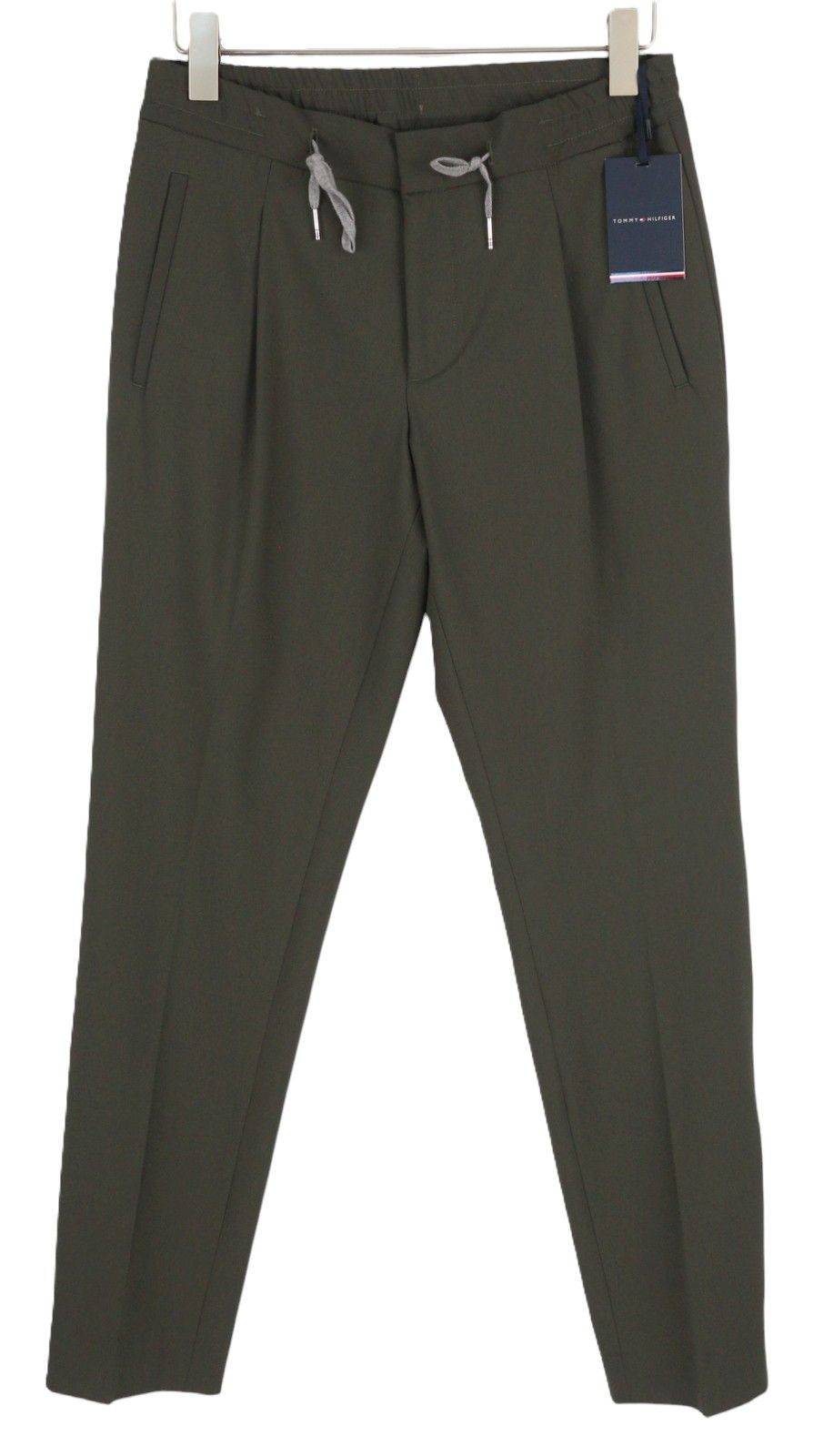 Tommy Hilfiger THFLEX W31 Khaki Plain Pleated Trousers 84999 Size US 31 - 1 Thumbnail