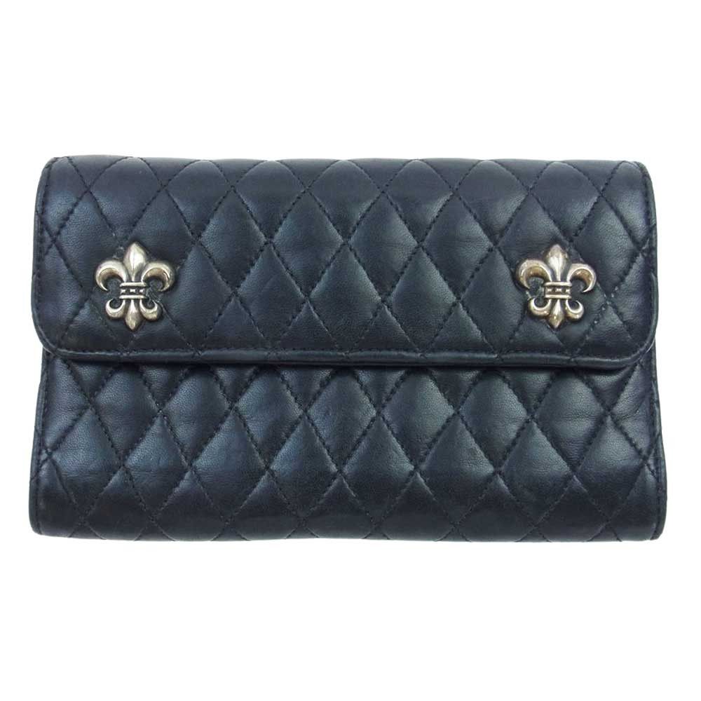 image of Chrome Hearts Bs Flare Quilted Leather Wave Wallet in Black, Men's