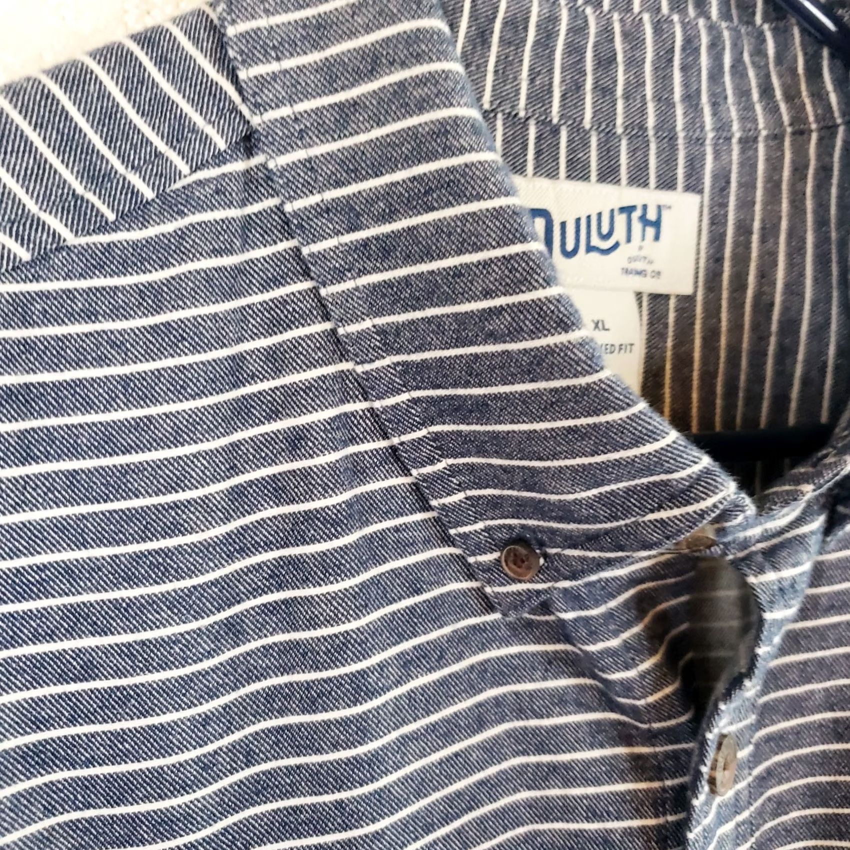 CO Duluth Trading Co Relaxed Fit Shirt Men XL Blue Stripe Denim Look Flannel New Size US XL / EU 56 / 4 - 5 Thumbnail