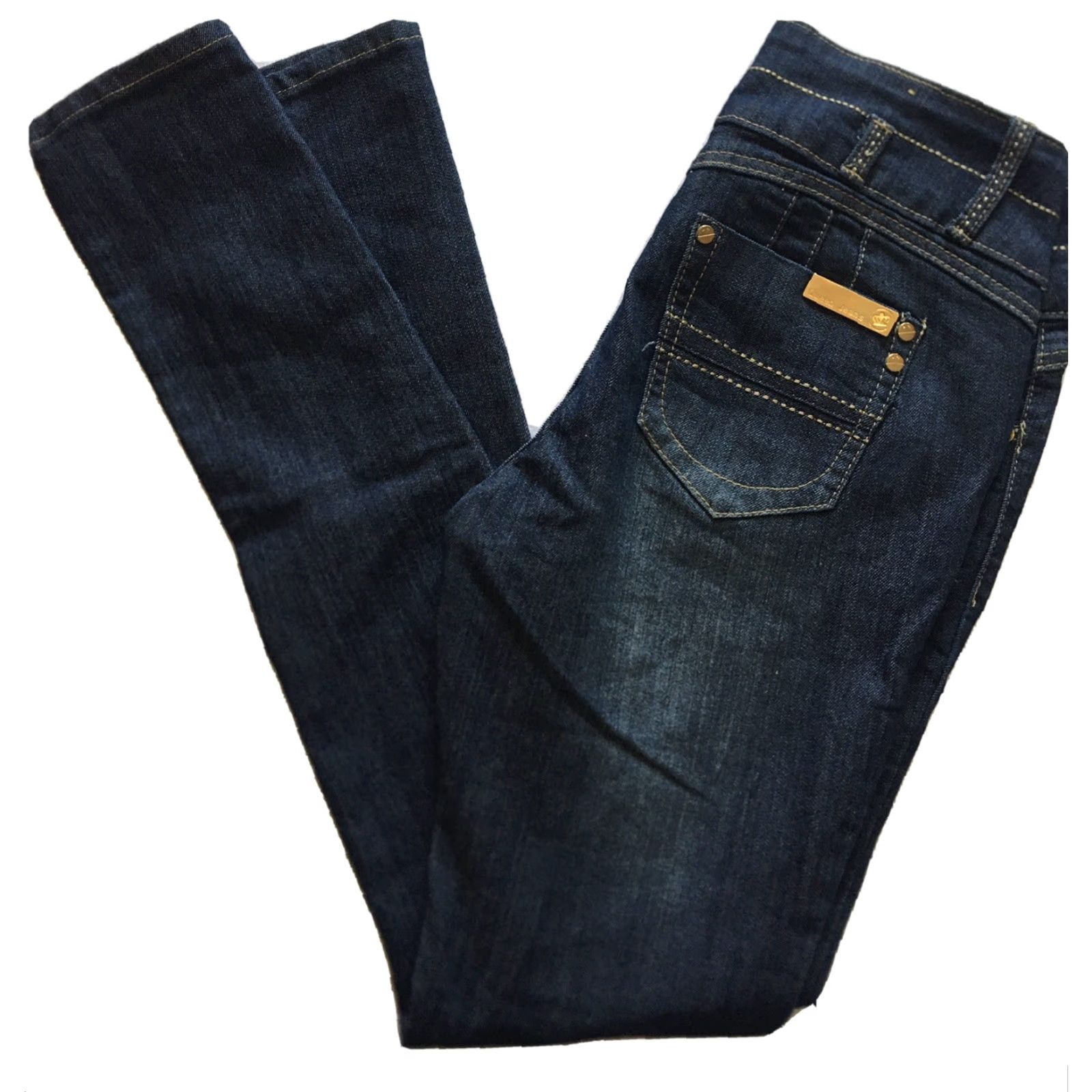 Denime Queen Jeans Women’s Jeans Skinny Women’s Junior Size 11 Dark Wash Blue Stretch Denim Pockets Zip Low Rise Size 32" / US 10 / IT 46 - 2 Thumbnail