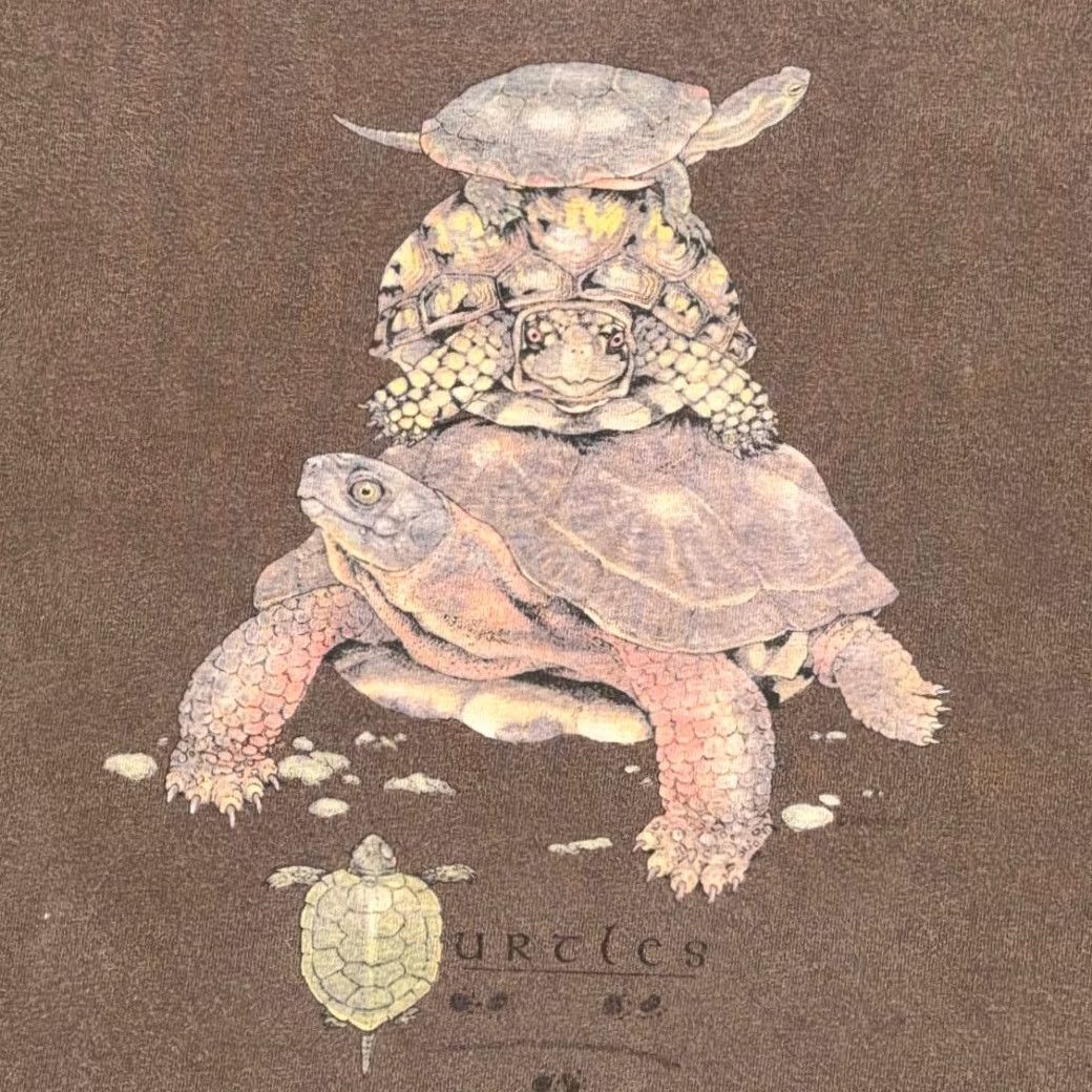 Gildan VINTAGE Turtles Shirt Adult LARGE Brown Nature Wildlife Reptile Art Y2K Size US L / EU 52-54 / 3 - 2 Thumbnail