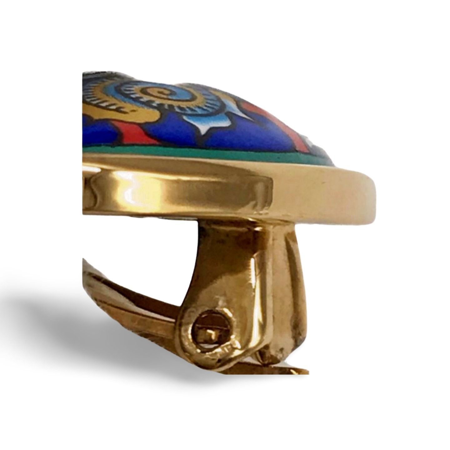 Hermes Vintage Hermes cloisonne enamel golden earrings with blue Size ONE SIZE - 4 Thumbnail