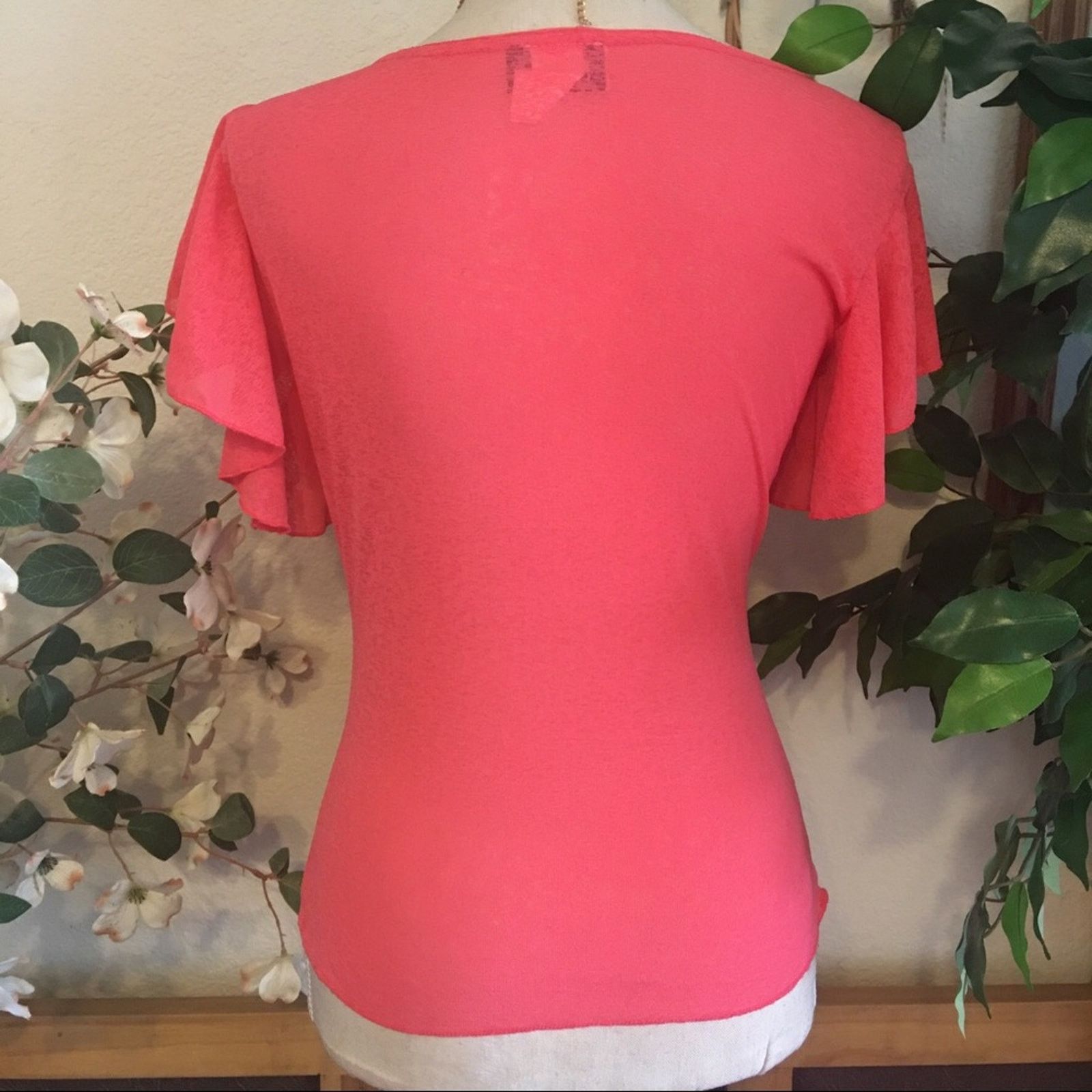 Designer Lele brand flutter sleeve top sheer stretchy NEW M Size M / US 6-8 / IT 42-44 - 3 Thumbnail