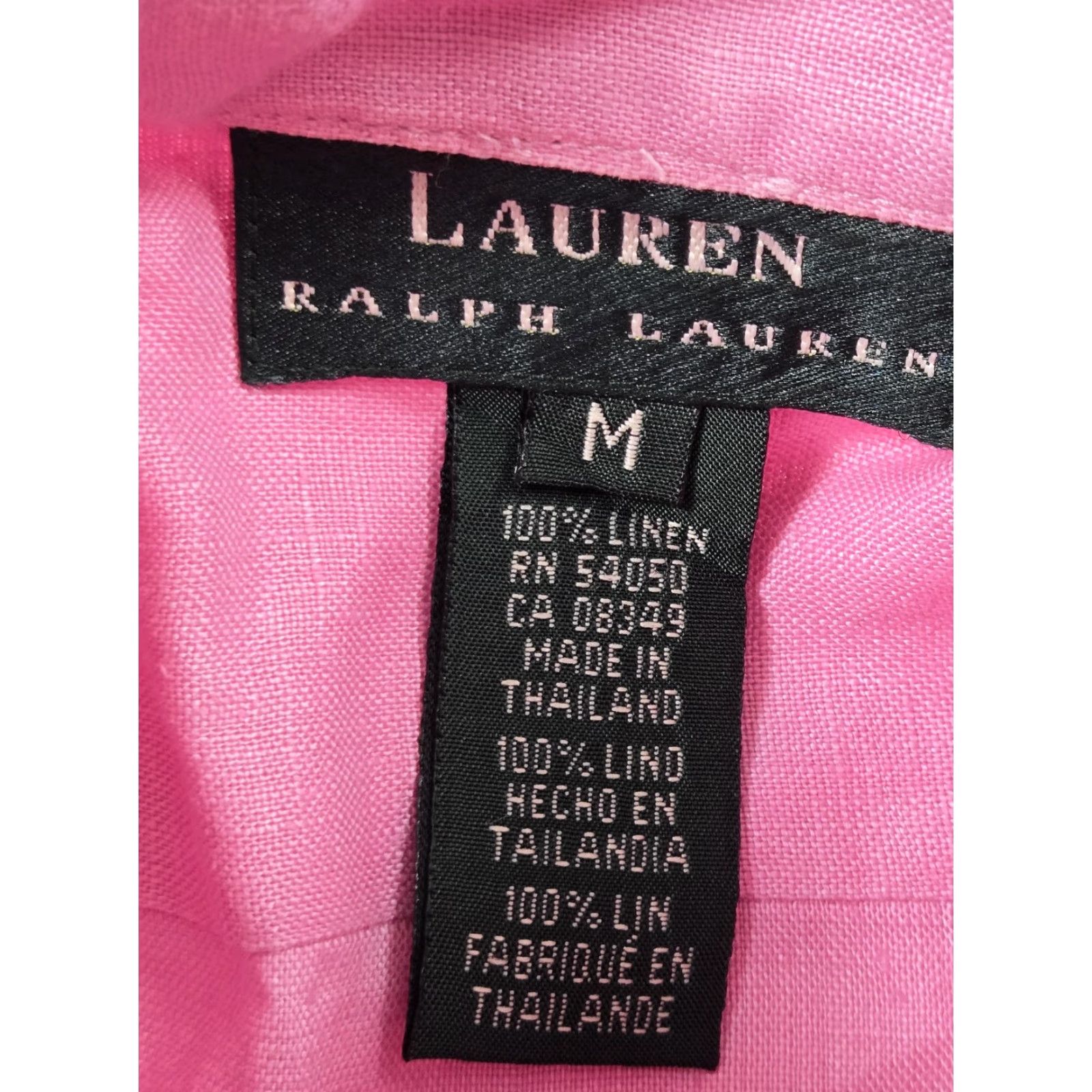 Lauren Ralph Lauren Shirt Womens Medium Pink Linen Button Front Logo Casual