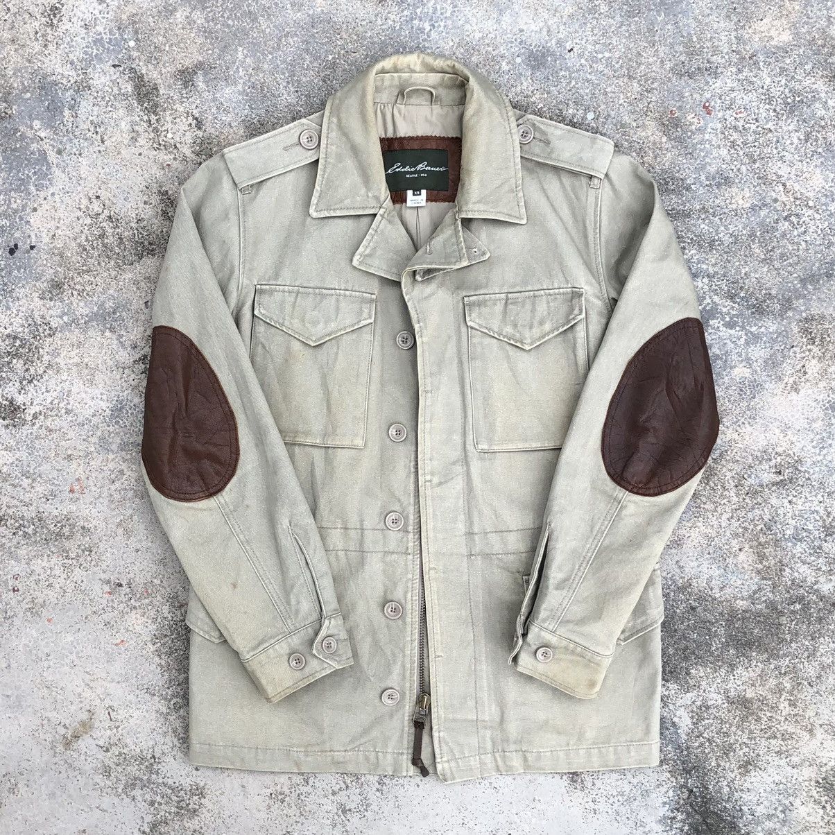 Vintage Eddie Bauer Sun Faded M65 Elbow Leather Patch Jacket