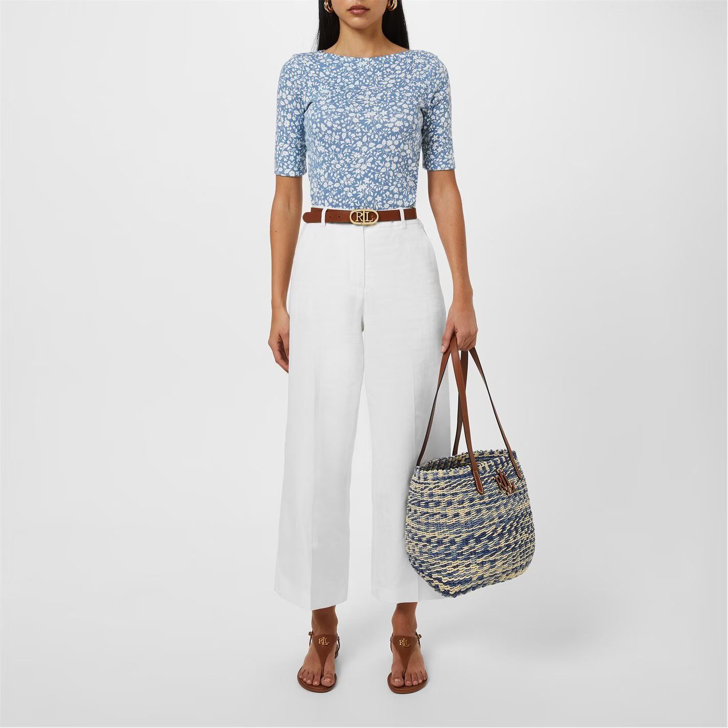 Lauren Ralph Lauren o1g2r1mq0825 Size: OS / Leather-Trim Straw Medium Tote Bag Size ONE SIZE - 3 Thumbnail