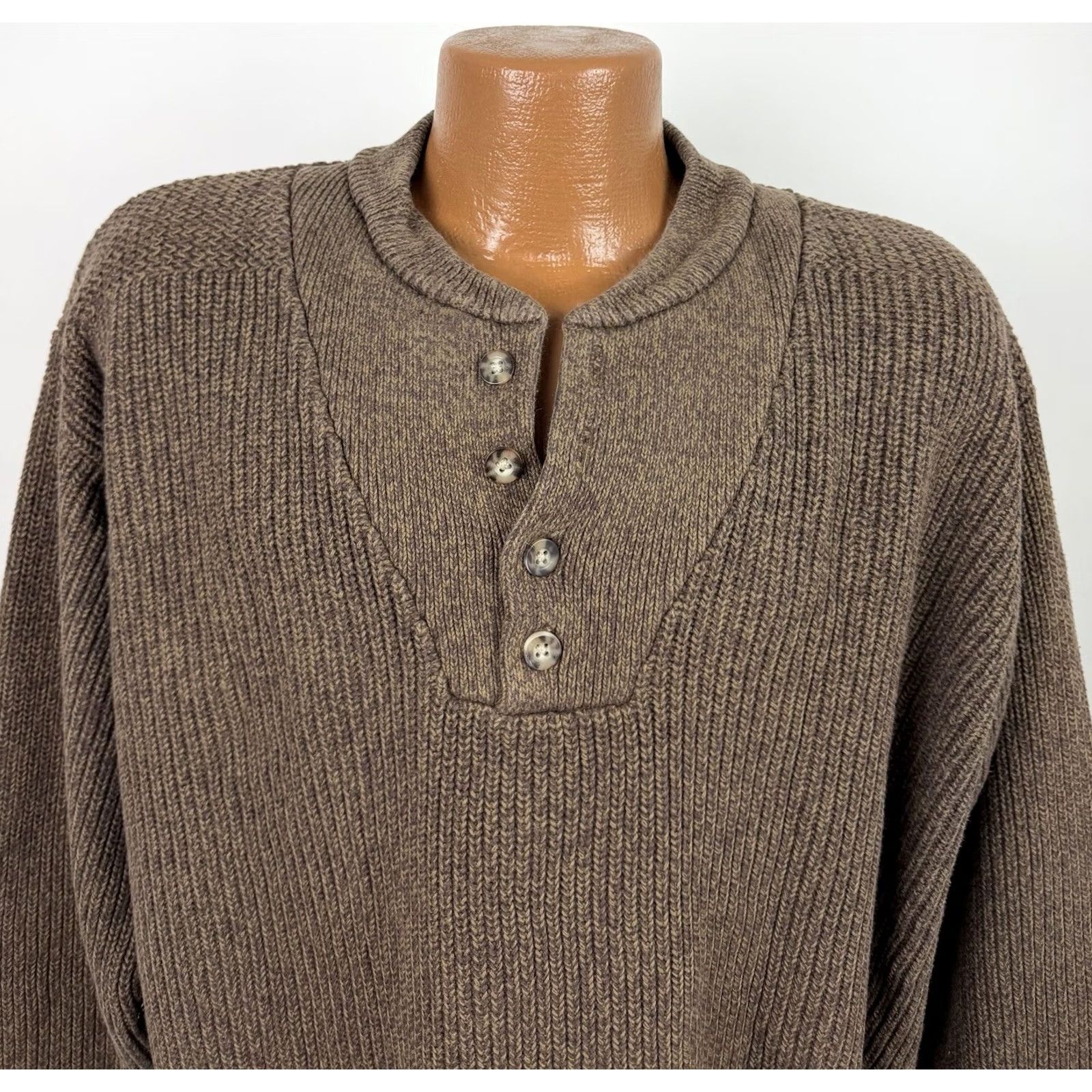 Vintage VINTAGE Cabela's Sweater Henley Mens XL Tall Brown Cotton Knit Ribbed 90s Grunge Retro Weightful Patch +Measurements (No holes) Mens Size US XL / EU 56 / 4 - 2 Thumbnail