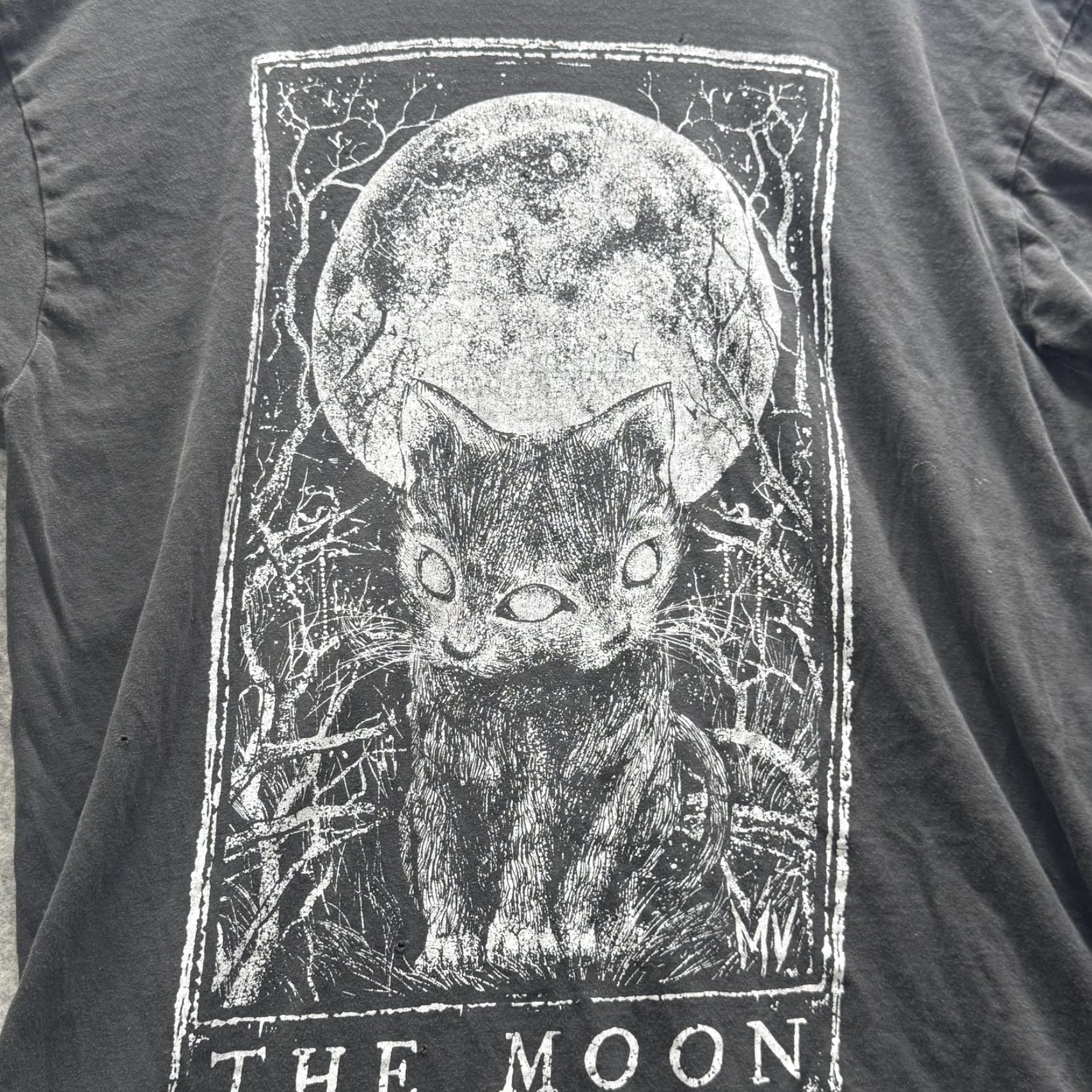 Vintage Moon Cat Shirt Mens L Black Tarot Graphic Tee The Moon Occult Mystic Witchy Size US L / EU 52-54 / 3 - 2 Thumbnail
