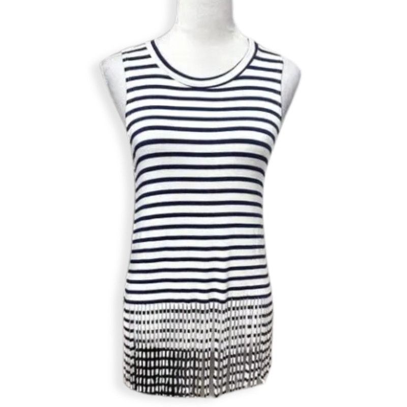 Other Everly Tank Top Striped Sleeveless Fringe Hem White Blue XS Size XS / US 0-2 / IT 36-38 - 1 Thumbnail