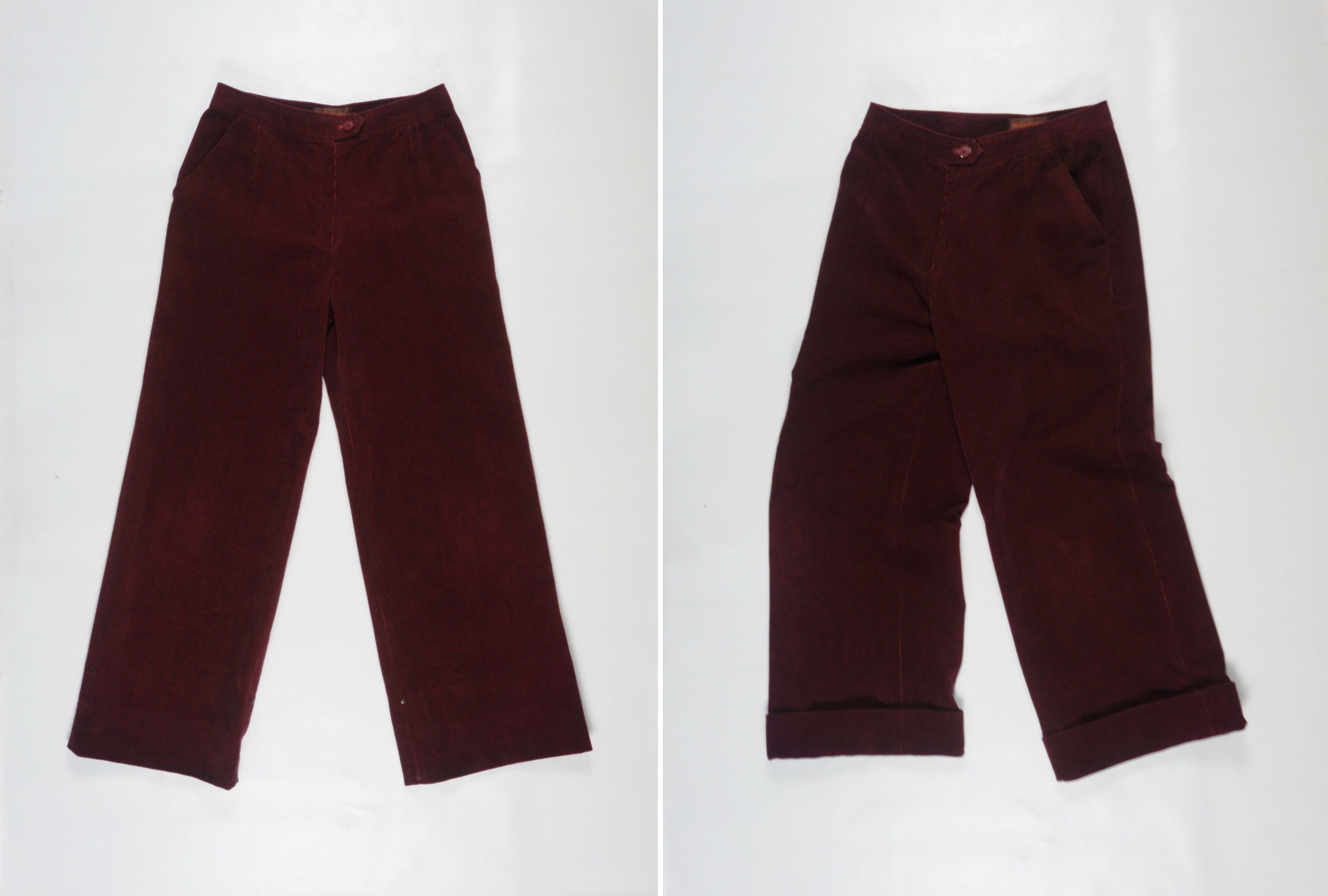 Yves Saint Laurent YSL Yves Saint Lauren Maroon High Waist Wide Corduroy Pants Size 27" / US 4 / IT 40 - 2 Thumbnail