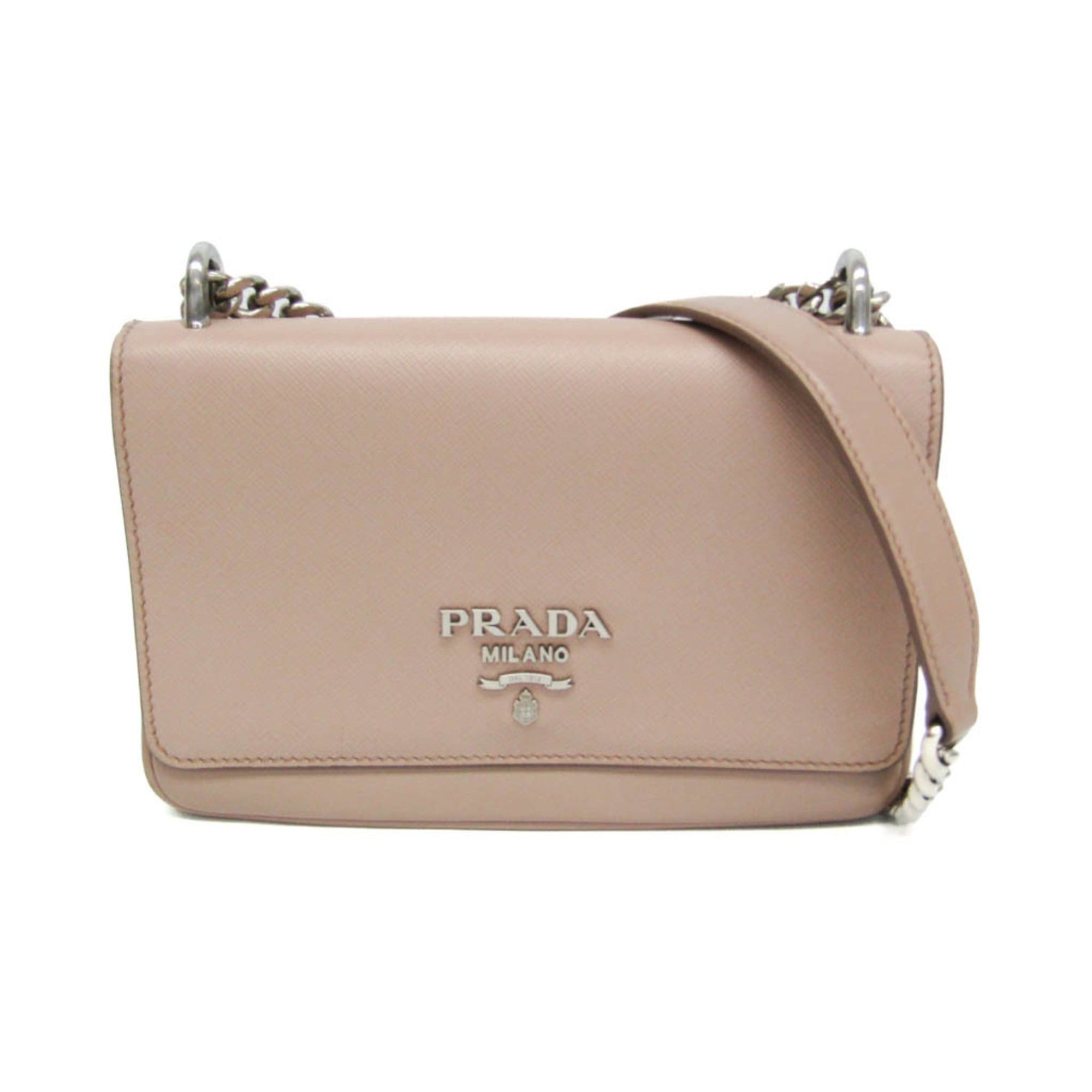 Prada Prada Saffiano Chain Shoulder Bag 1BD144 Women's Leather Shoulder Bag Pink Beige Size ONE SIZE - 1 Thumbnail