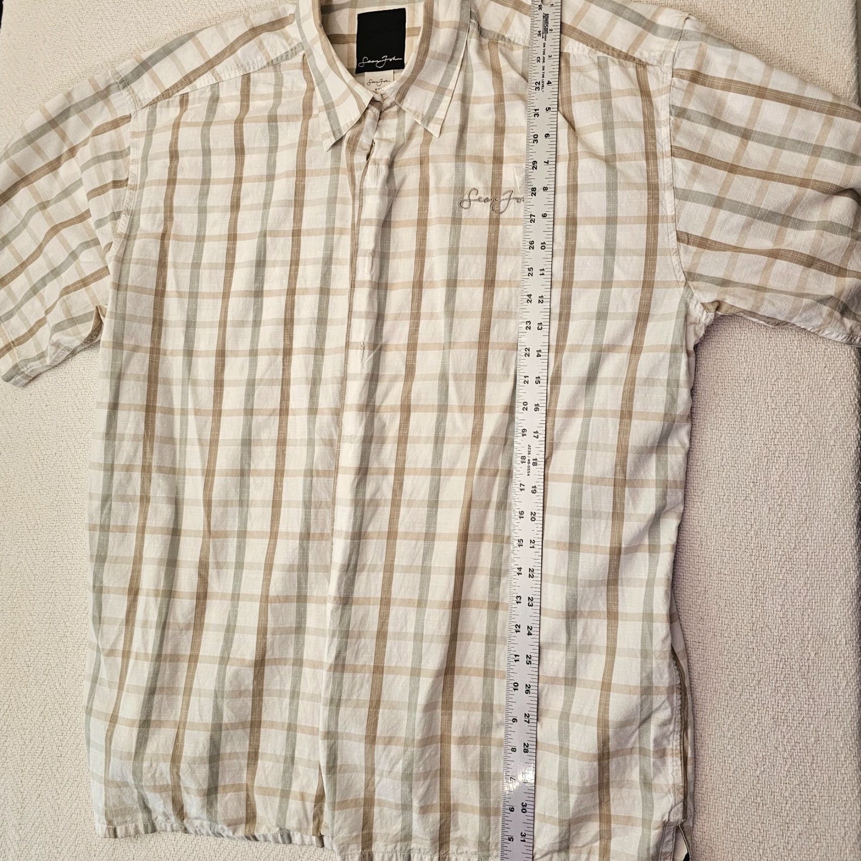 Sean John Sean John Beige Plaid Short Sleeve Button Up Shirt Size 2XL Embroidered Logo Size US XXL / EU 58 / 5 - 4 Thumbnail