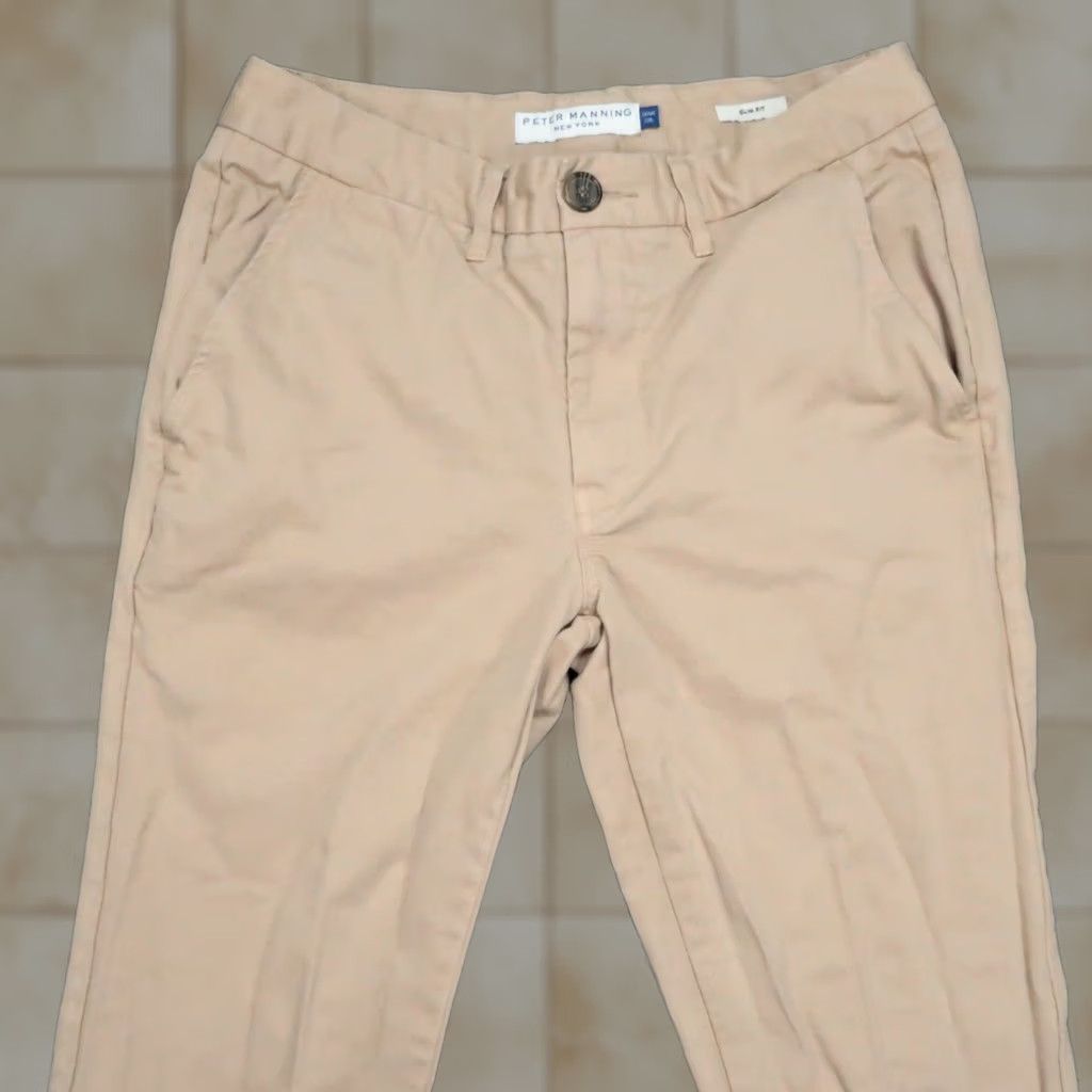 Vintage Peter Manning Pants Mens 30x29 Chino Slim Cotton Beige Tan Straight Front Pockets Slim Straight Leg 30 In Mens Underwear? Size US 30 / EU 46 - 1 Thumbnail