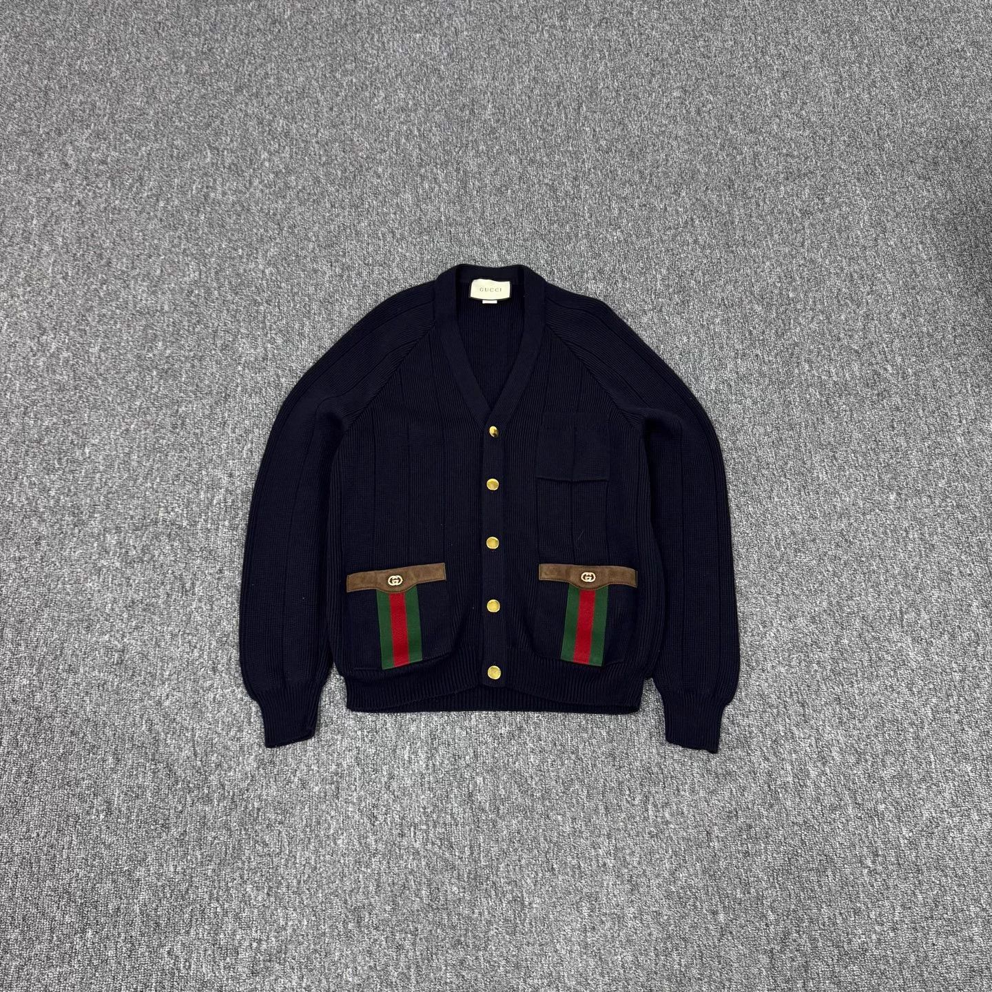 Gucci Gucci Gold Red/Green Stripe Suede Pocket Wool Cardigan XS Size US XS / EU 42 / 0 - 1 Thumbnail