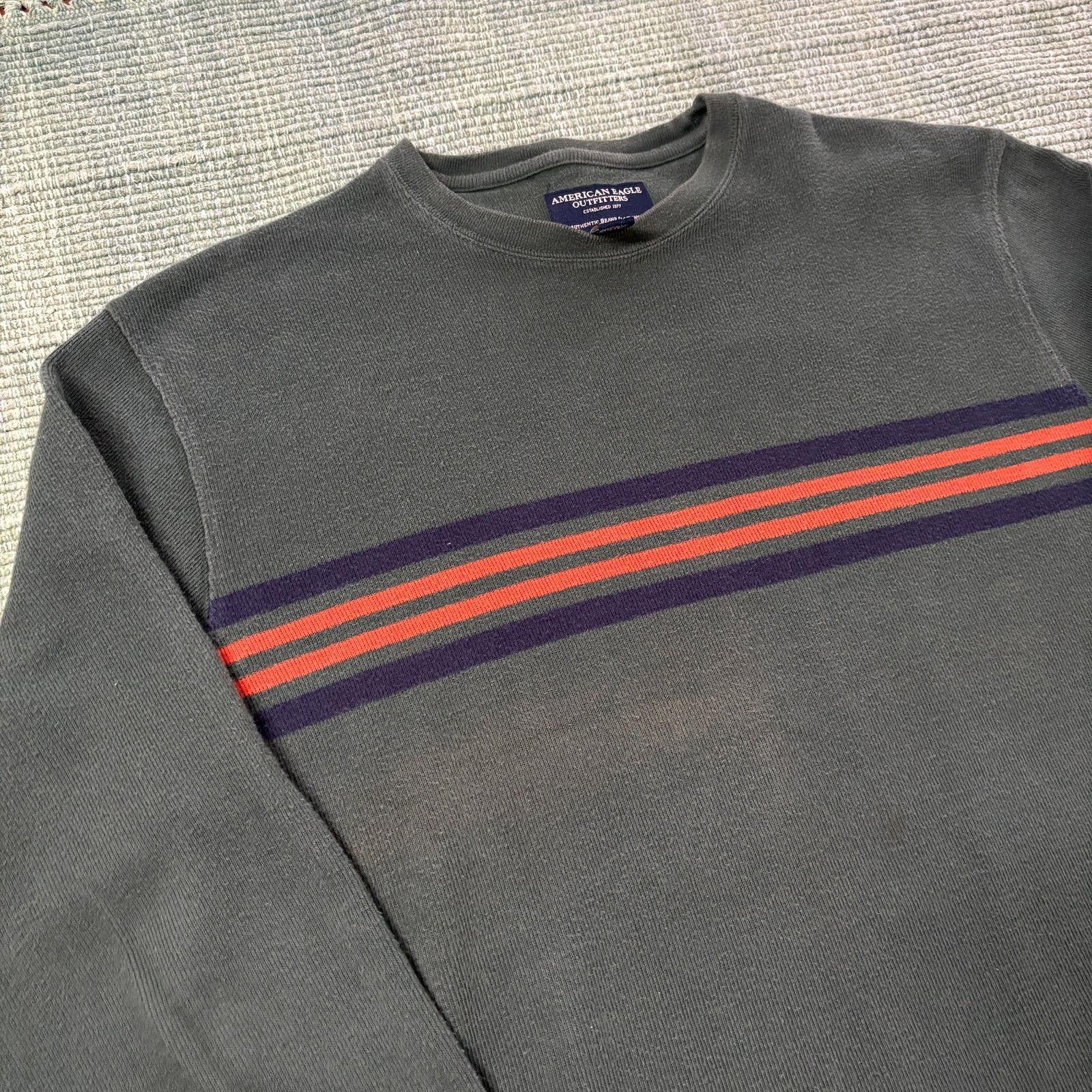American Eagle Outfitters × Vintage Striped Vtg Green Cotton American Eagle Baggy Y2K Sweater Size US L / EU 52-54 / 3 - 3 Thumbnail