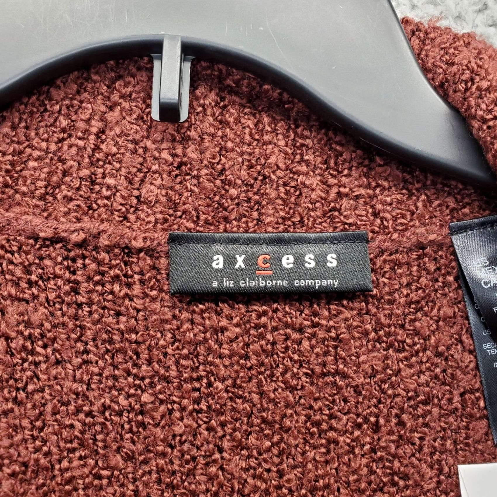 Vintage Axcess Cardigan Blazer Women XL Burgundy Knit Notch Lapel Patch Pocket Button Shirt / Sweater Size XL / US 12-14 / IT 48-50 - 6 Thumbnail