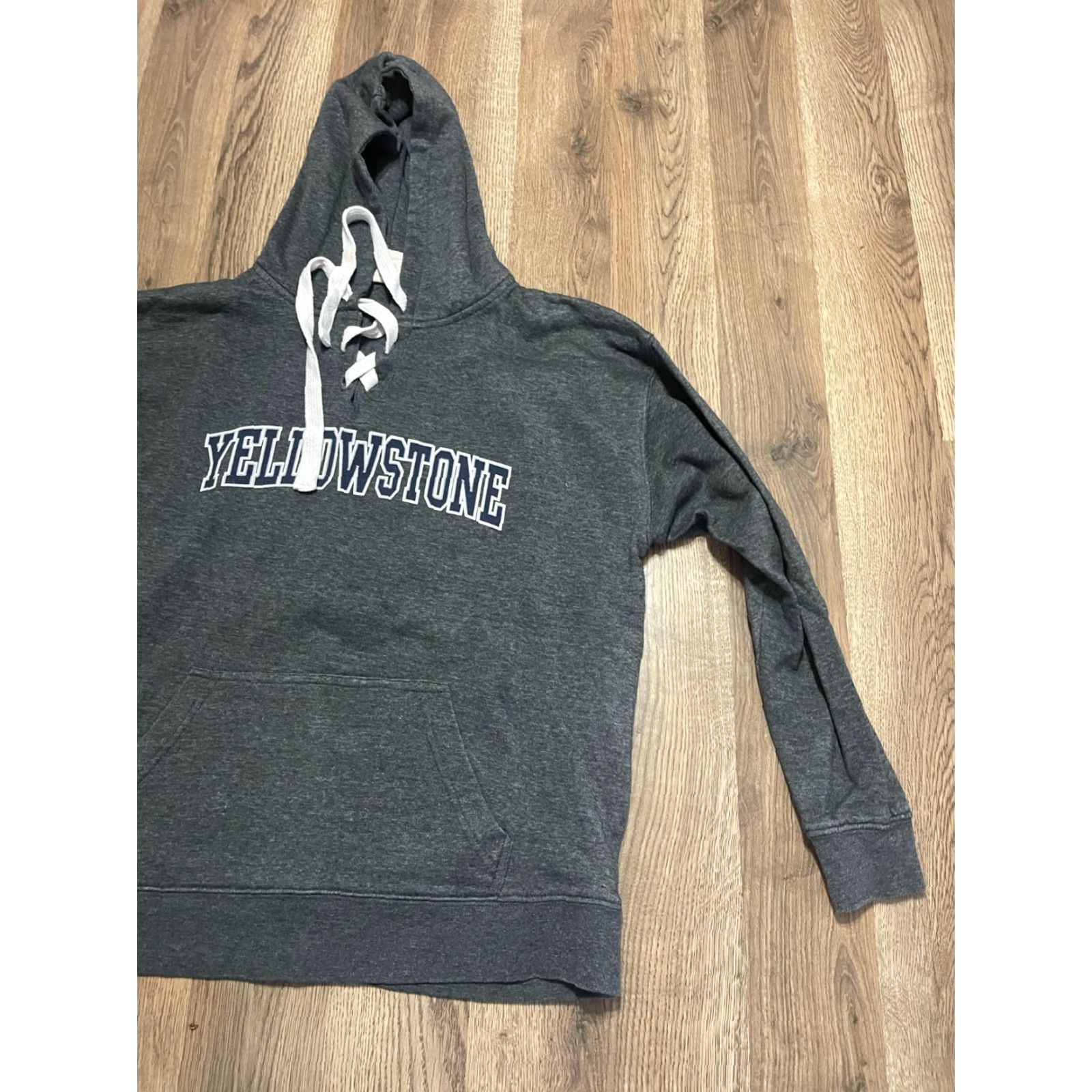 Vintage RetroVision Hoodie Women's Large Black V-neck Drawstring Pullover YELLOWSTONE Size L / US 10 / IT 46 - 4 Thumbnail