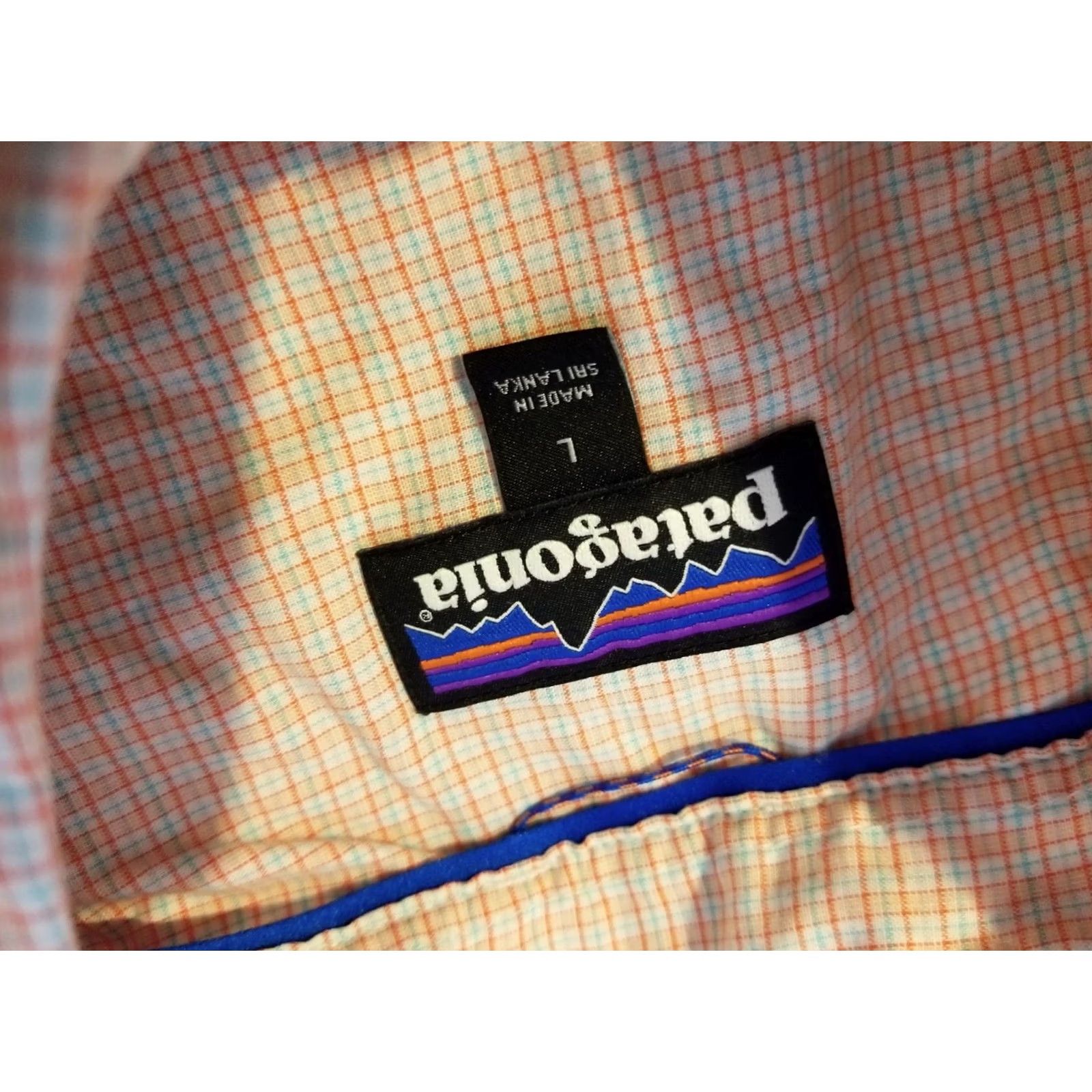 Patagonia Mens Patagonia Shirt L Large Orange Blue Button Size 42R - 4 Thumbnail