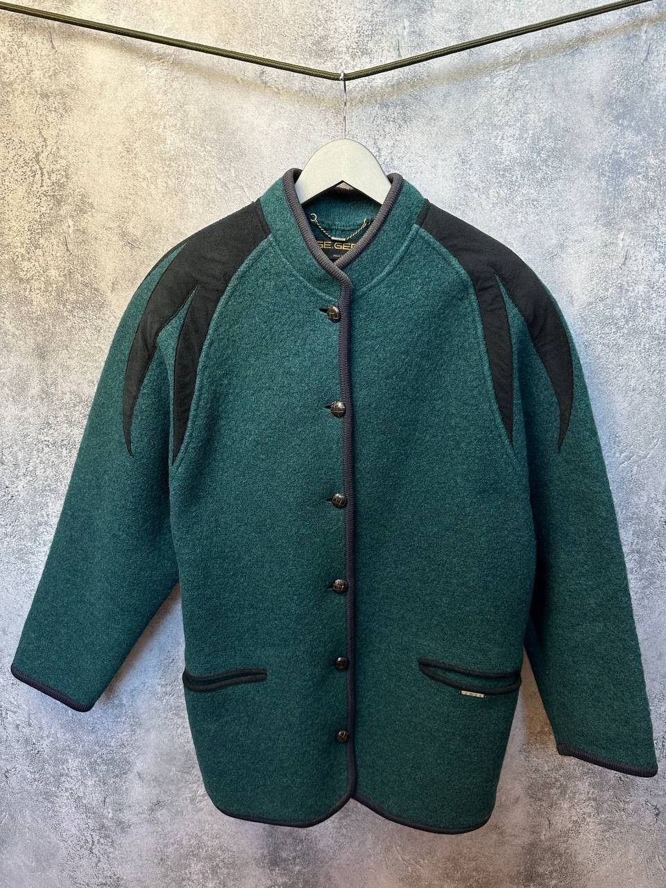 Designer × Kurt Geiger × Vintage Geiger Austria Boiled Wool Jacket Green Black Vintage Size M / US 6-8 / IT 42-44 - 2 Thumbnail