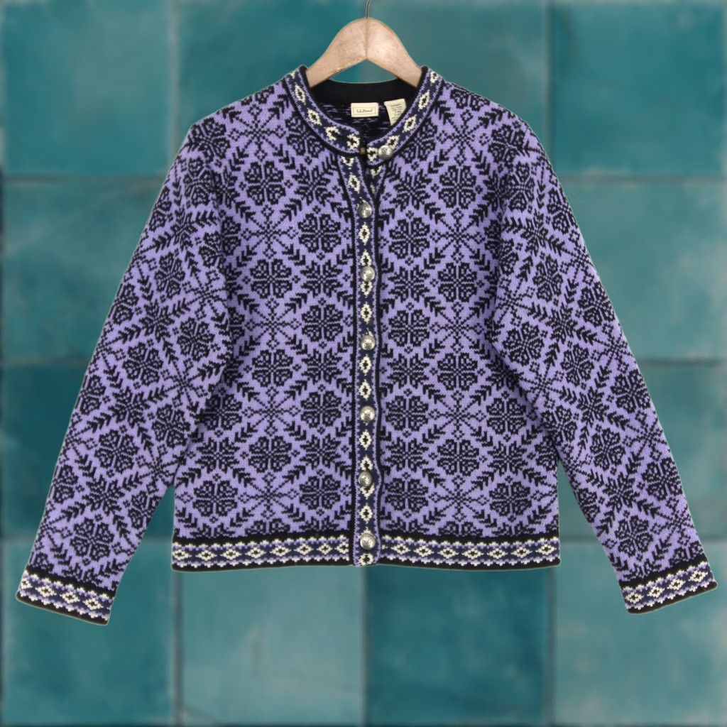 Vintage VINTAGE LL Bean Sweater Womens S Purple Cardigan Fair Isle Merino Wool Button Size S / US 4 / IT 40 - 1 Thumbnail