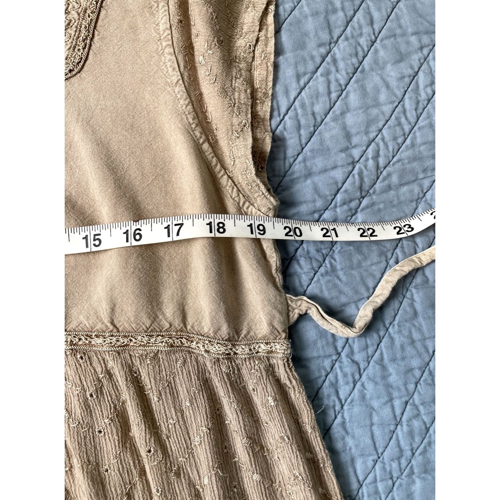 Vintage VINTAGE Lola P. Maxi Dress Shirt Dress XL Beige Beaded Sequin Eyelet Freestyle Fairy Y2K Bohemian Grunge Summer Spring Fall Size XL / US 12-14 / IT 48-50 - 7 Thumbnail
