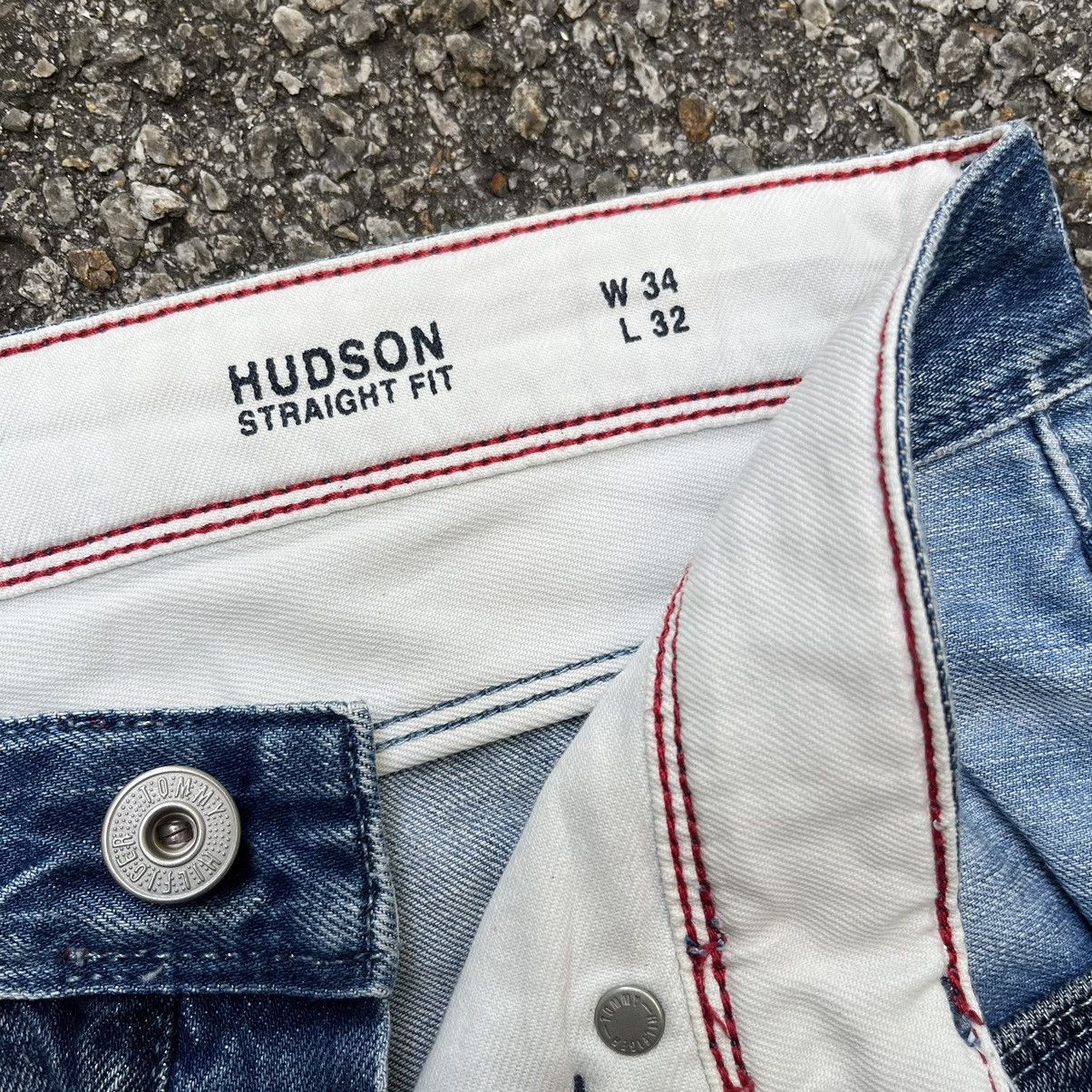Tommy Hilfiger Tommy Hilfiger Hudson Straight Fit Patched Blue Denim Jeans Size US 33 - 11 Thumbnail