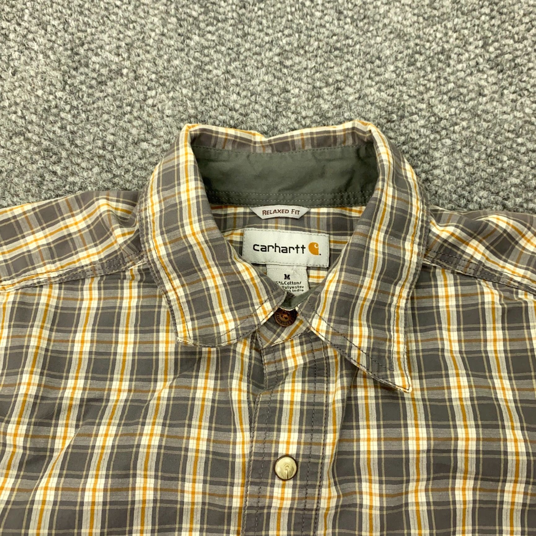 Carhartt VINTAGE Carhartt Pearl Snap Shirt Mens M Gray Beige Plaid Button-Up Long Sleeve Size US M / EU 48-50 / 2 - 2 Thumbnail