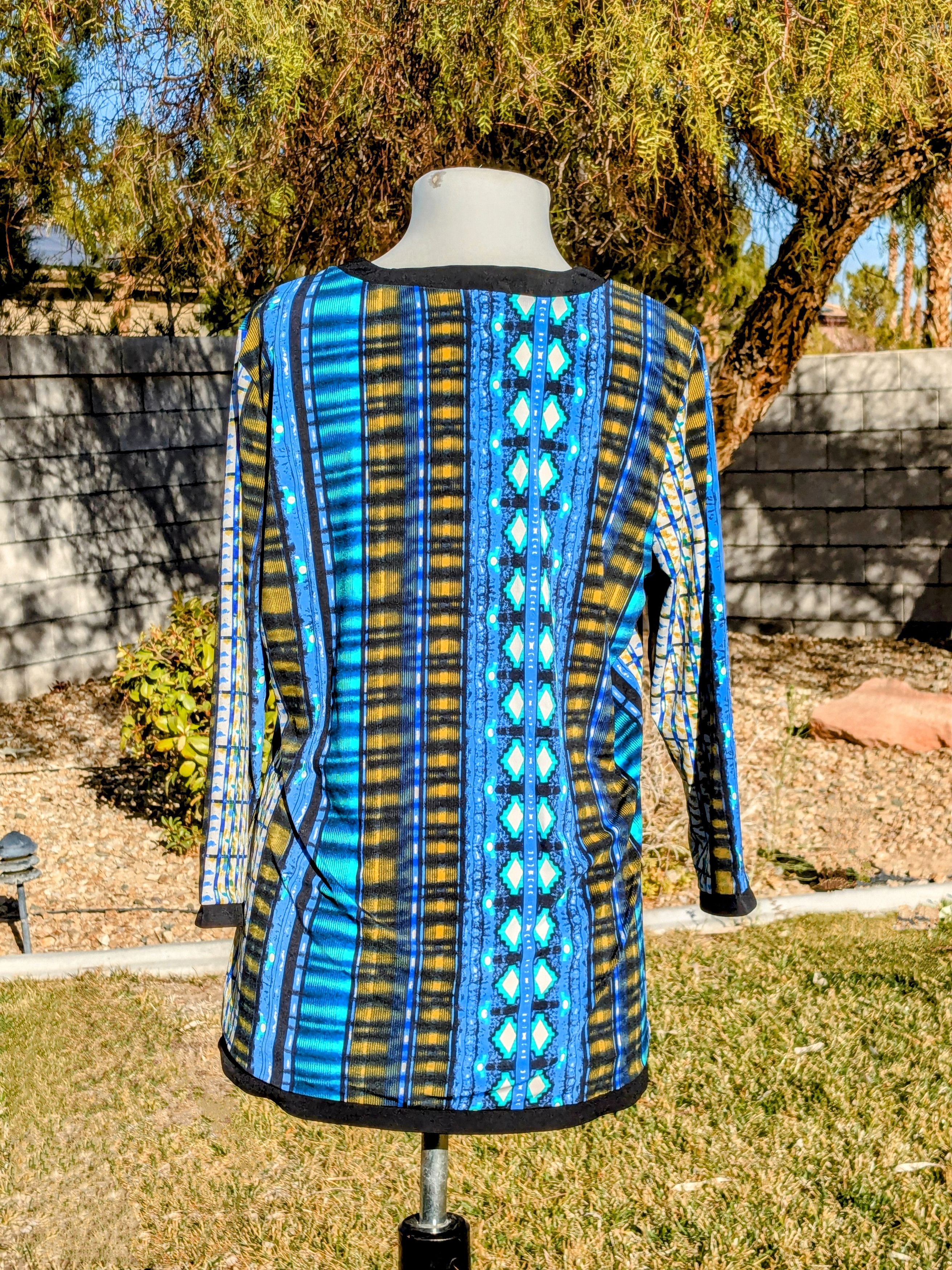 Designer Multi-Color Patterned Print Sheer Tunic Stretch Blouse Top Size XL / US 12-14 / IT 48-50 - 2 Thumbnail