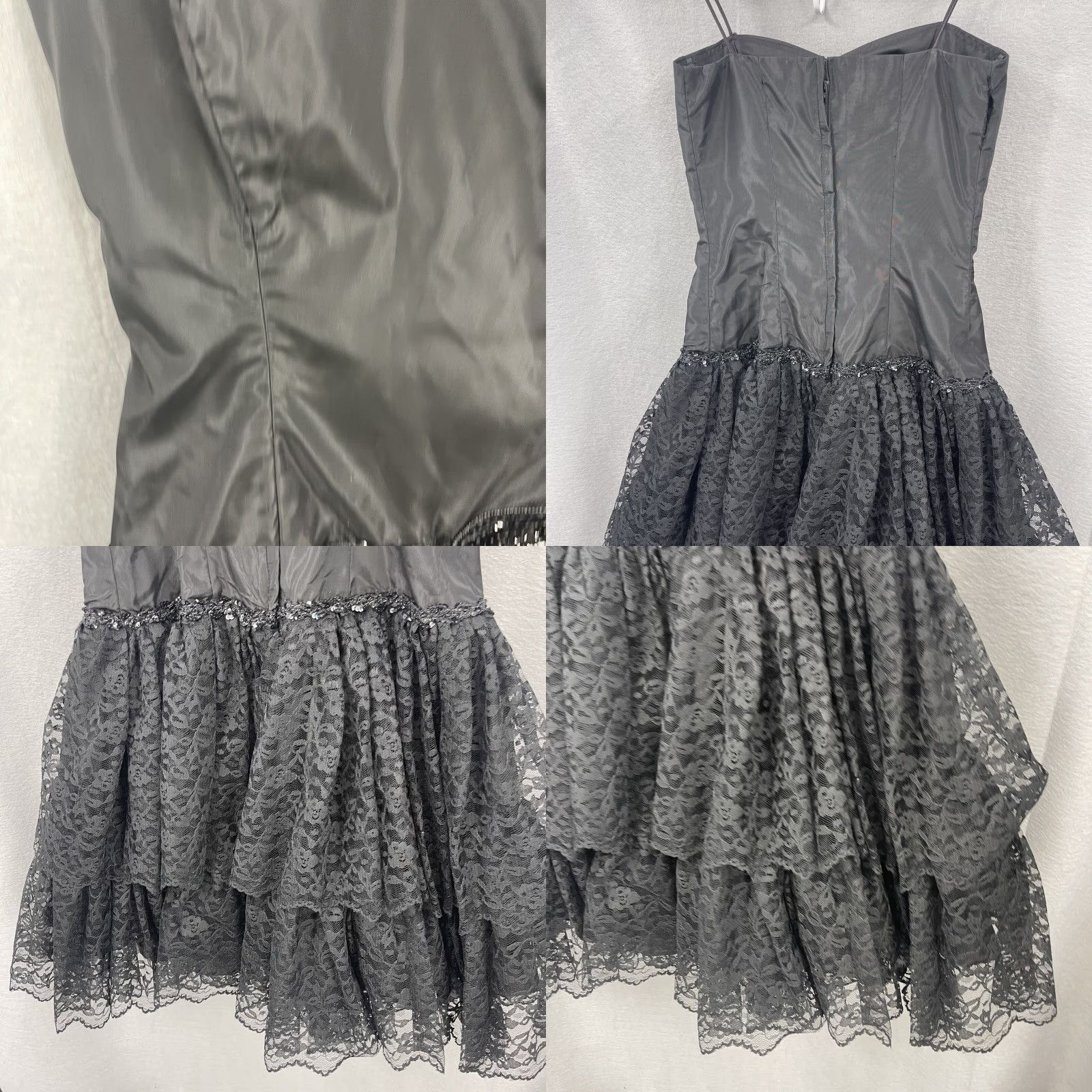 Vintage VINTAGE Loralie Party Dress Womens 6 Black Lace Tiered 1990s Glam Rock Size M / US 6-8 / IT 42-44 - 8 Thumbnail
