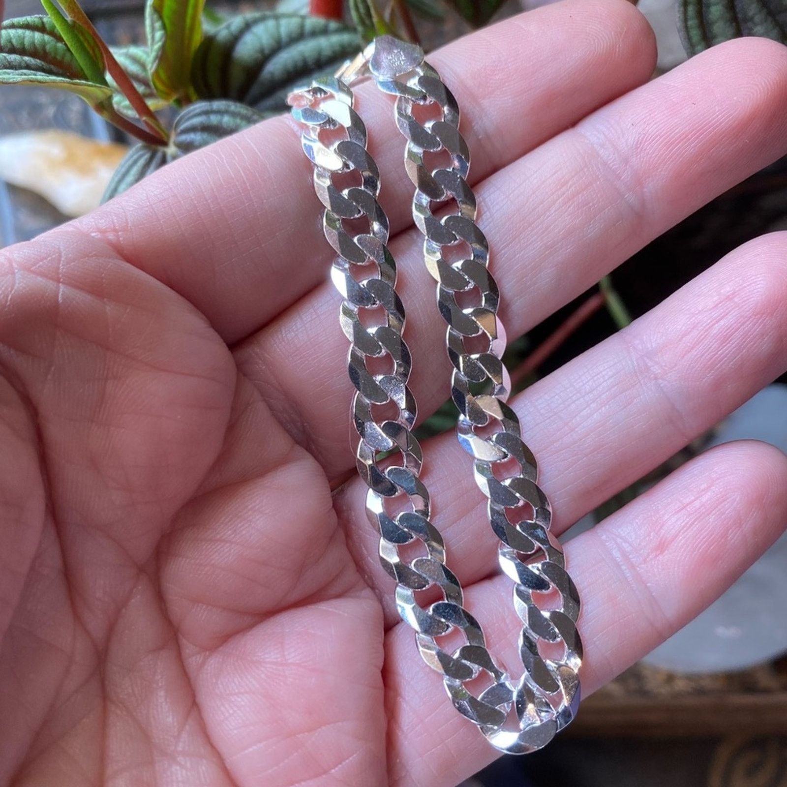 The Unbranded Brand Sterling Silver Faceted Italian Pave Flat Curb Bracelet Size ONE SIZE - 6 Thumbnail