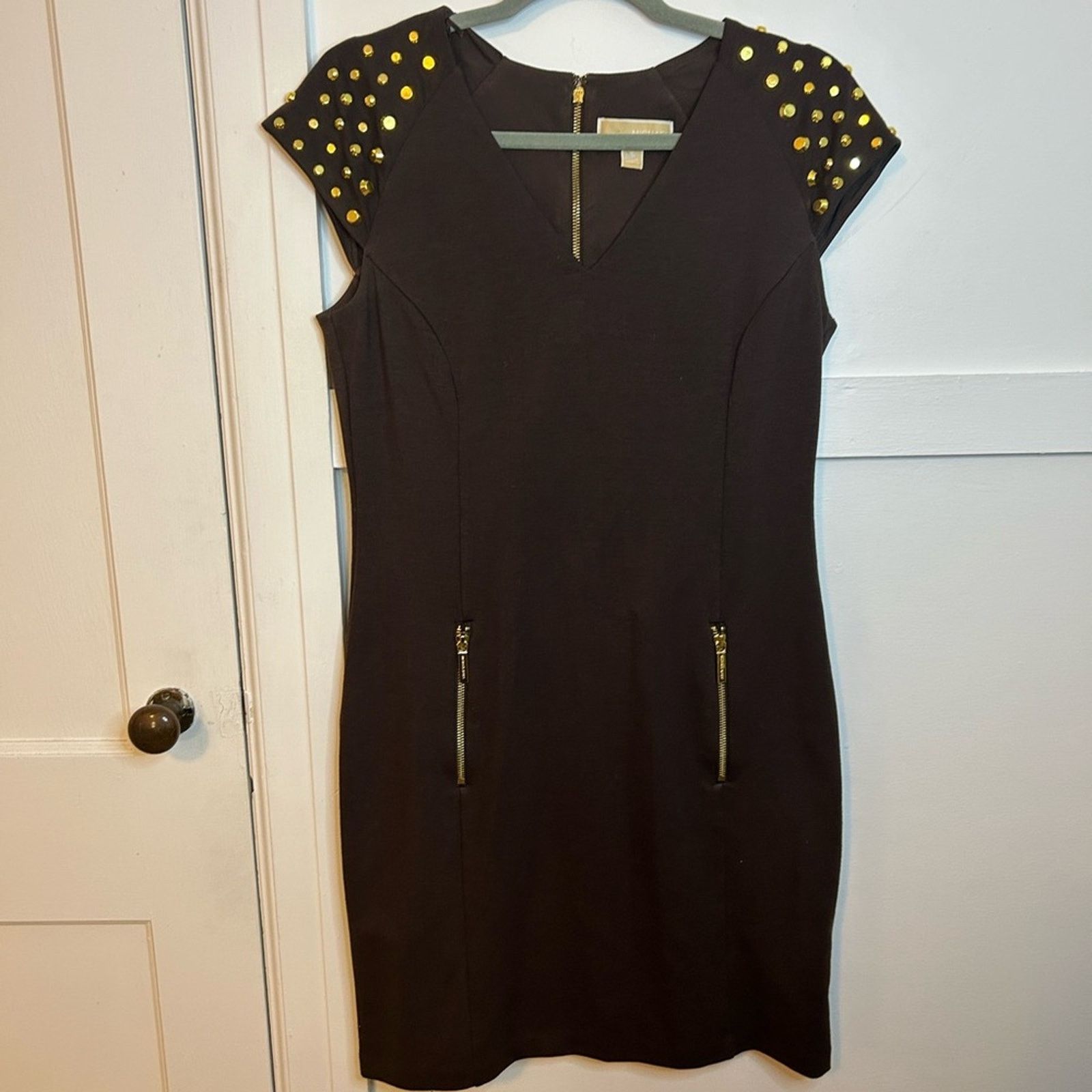 Michael Kors Michael Michael Kors Brown and Gold Studded Cap Sleeve Dress Size M / US 6-8 / IT 42-44 - 5 Thumbnail