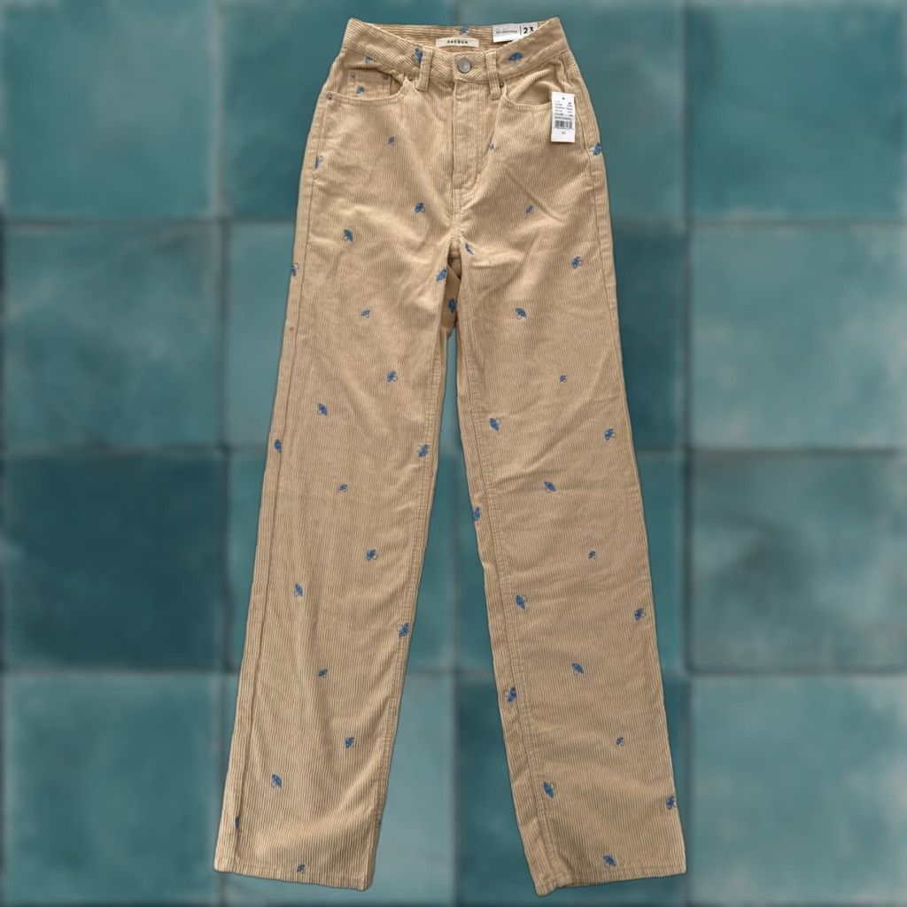 Pacsun Pacsun 90's Boyfriend Pants Women's 23 Brown Corduroy Embroidered Mushroom NWT Size 40" / US 18 - 1 Thumbnail