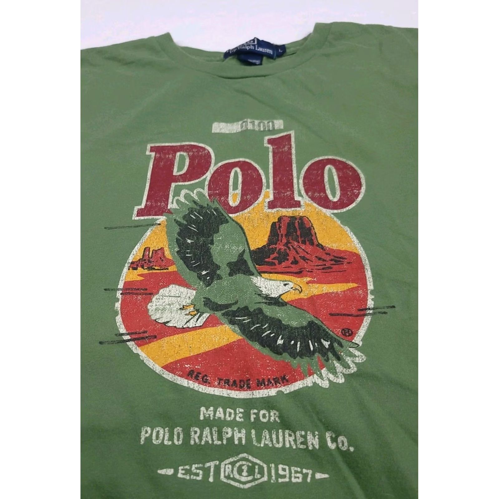 Polo Ralph Lauren VINTAGE Polo Ralph Lauren Eagle Print T Shirt Western Shirt Mens M/L Green 90s RL Outdoors Crew Neck Short Sleeve Size US M / EU 48-50 / 2 - 4 Thumbnail