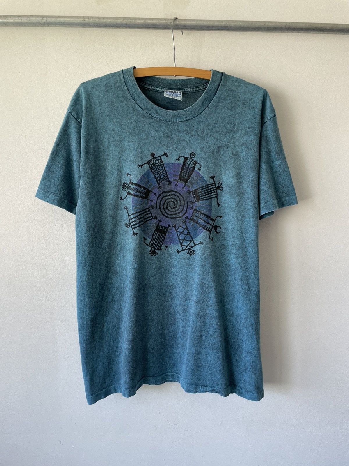 Vintage Vintage 90s Teal Native Tribe Graphic tee Size US L / EU 52-54 / 3 - 1 Thumbnail