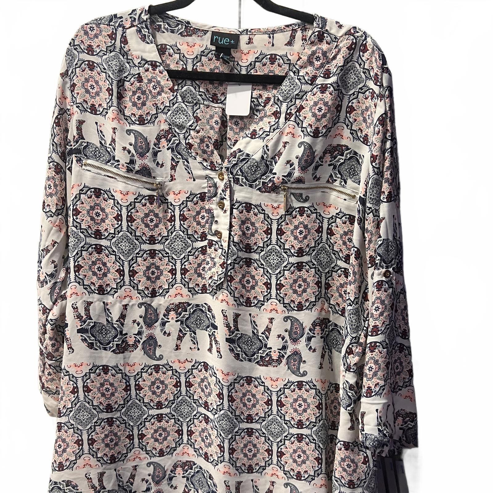 Rue Porter rue+ Women's 2X Printed Long Sleeve Blouse Size XXL / US 16-18 / IT 52-54 - 1 Thumbnail
