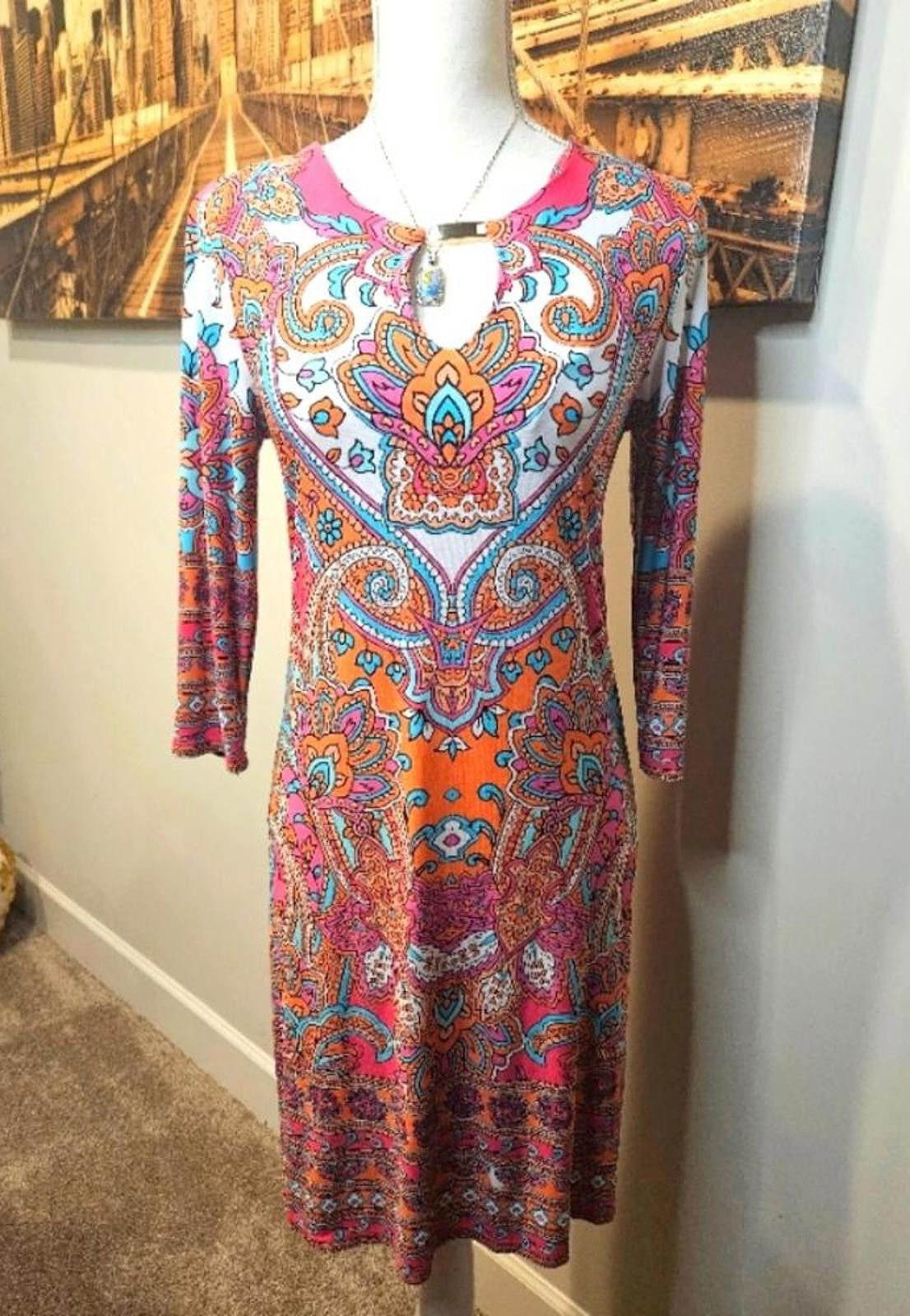 Designer Tiana B Vibrant Print Dress - Bohemian Style H115 Size S / US 4 / IT 40 - 1 Thumbnail