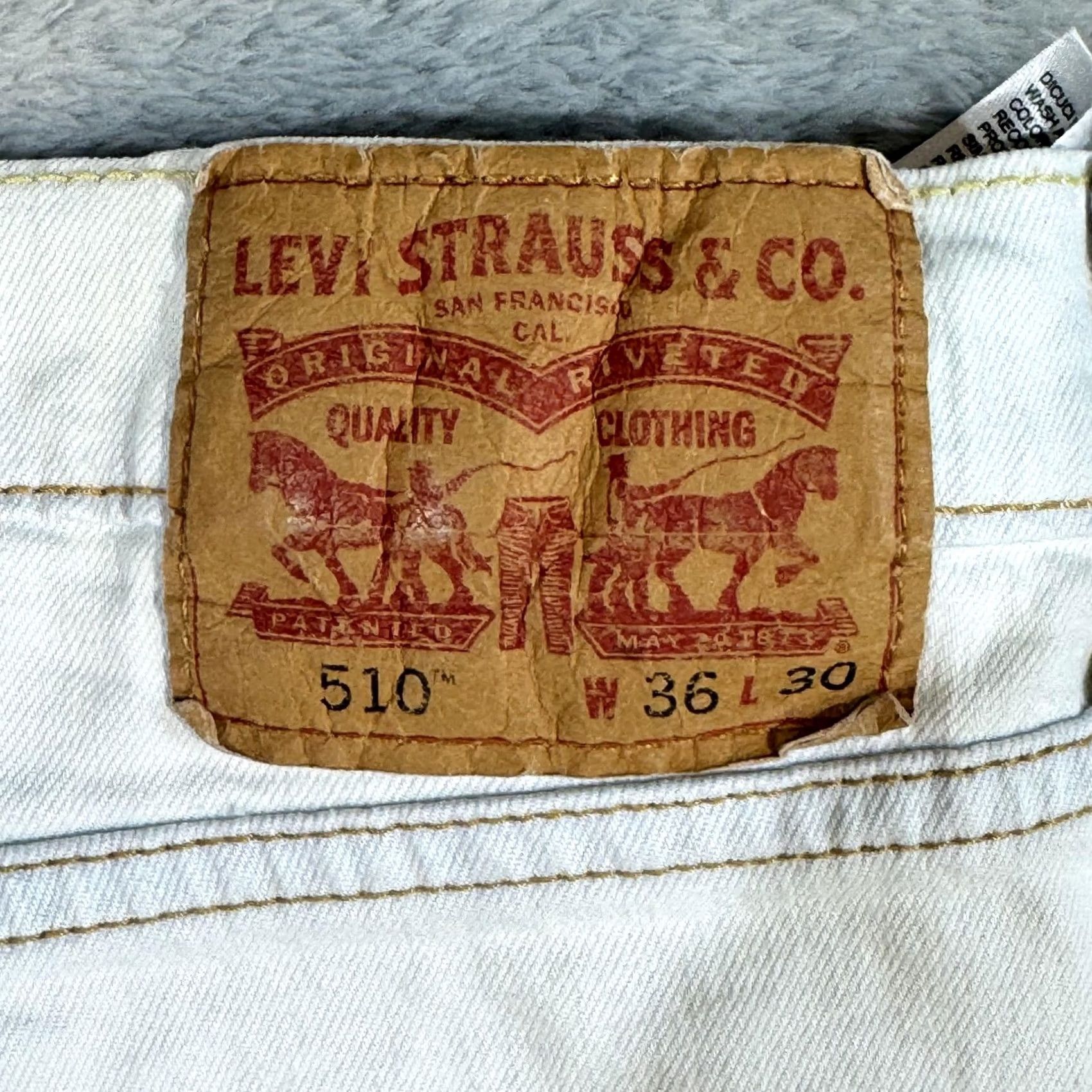Levi's Levis 510 Jeans Mens 36x30 Beige Skinny Fit Stretch Denim Distressed Stains Vintage No Size US 36 / EU 52 - 7 Thumbnail