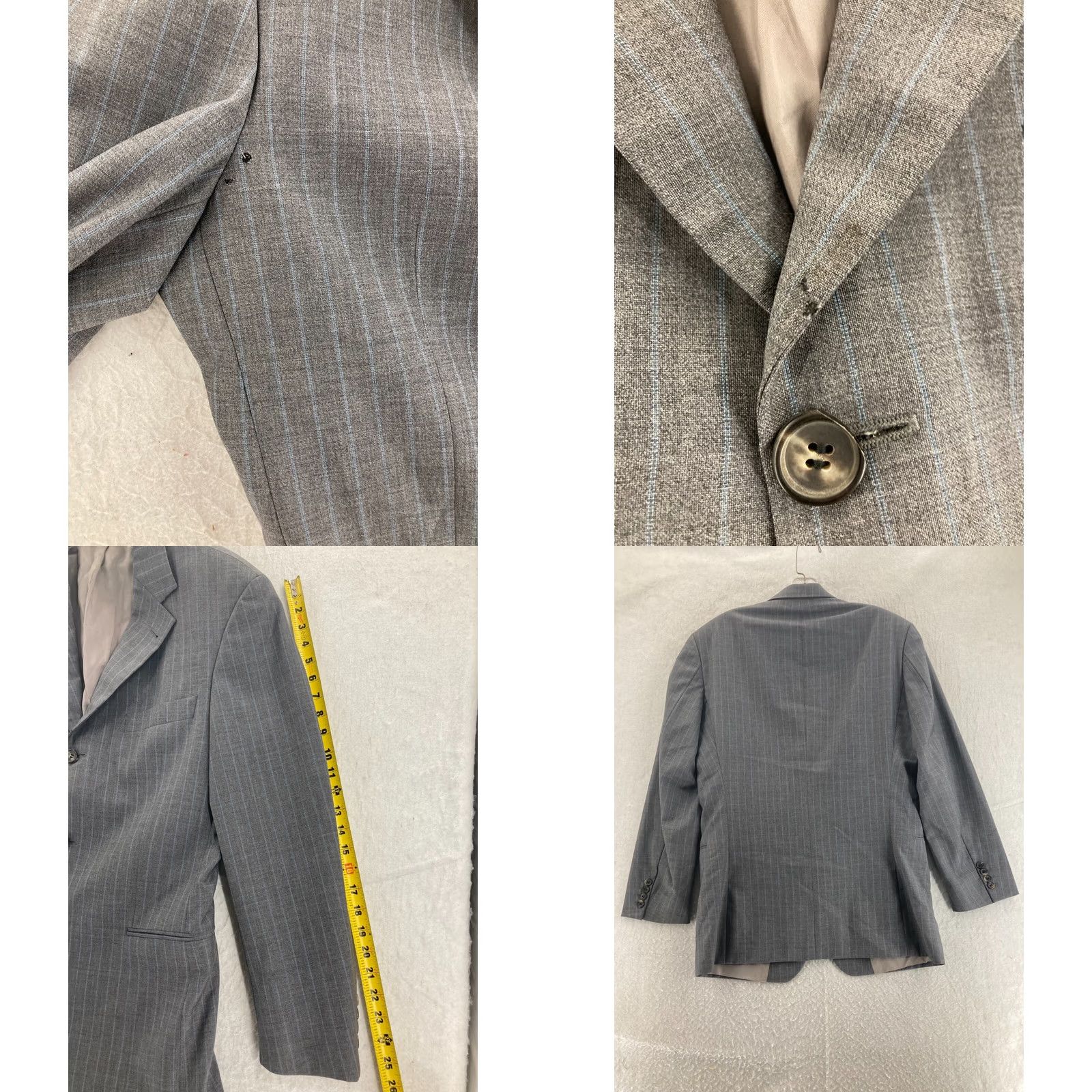 Hugo Boss HUGO BOSS Blazer Mens 38 R Gray Striped Wool 2 Piece Notch Lapel 3-Button Front Jacket Coat Vintage: No Size 38R - 9 Thumbnail