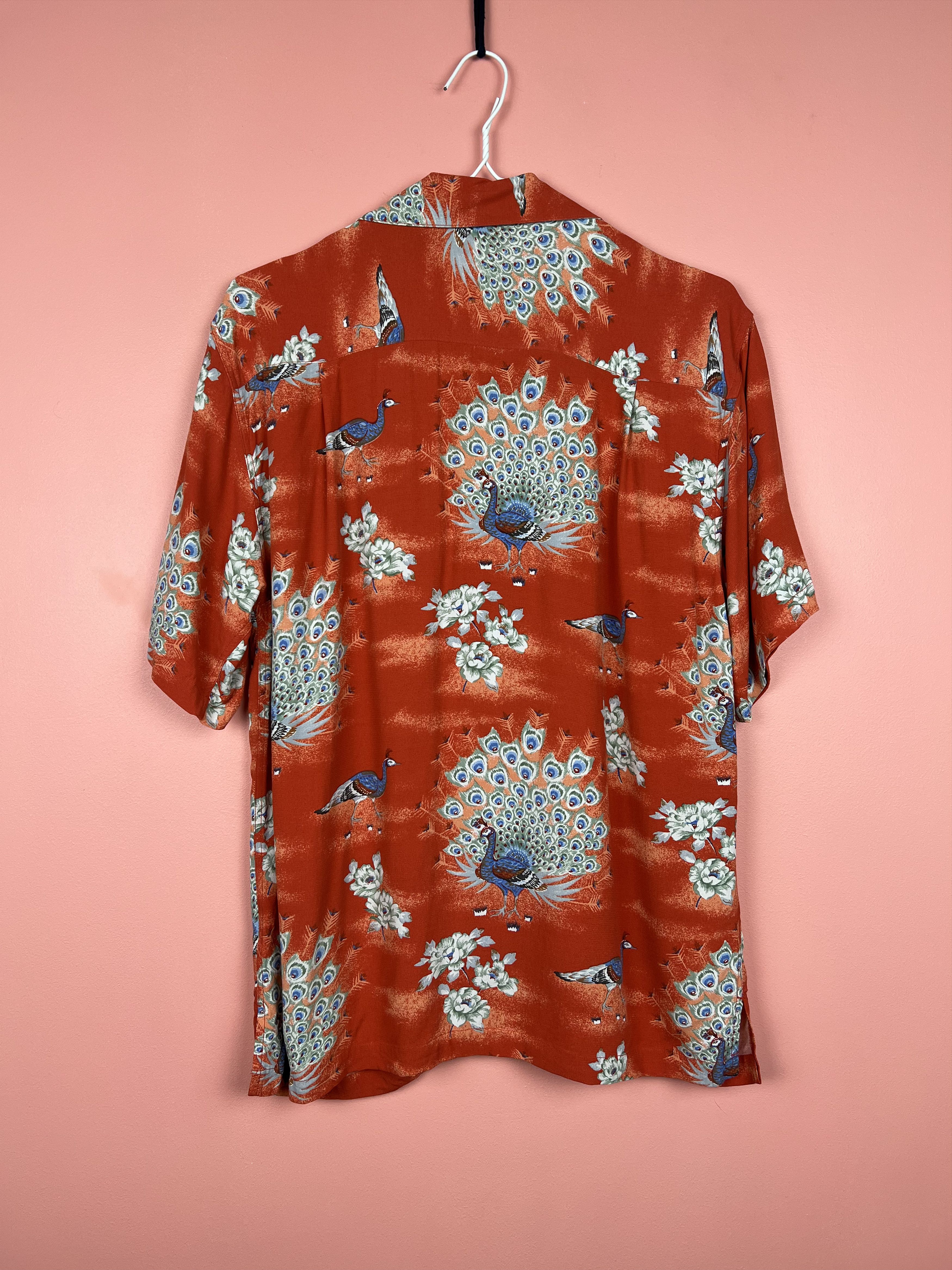Vintage Red letter red shirt button Hawaiian stile japan Size US L / EU 52-54 / 3 - 7 Thumbnail