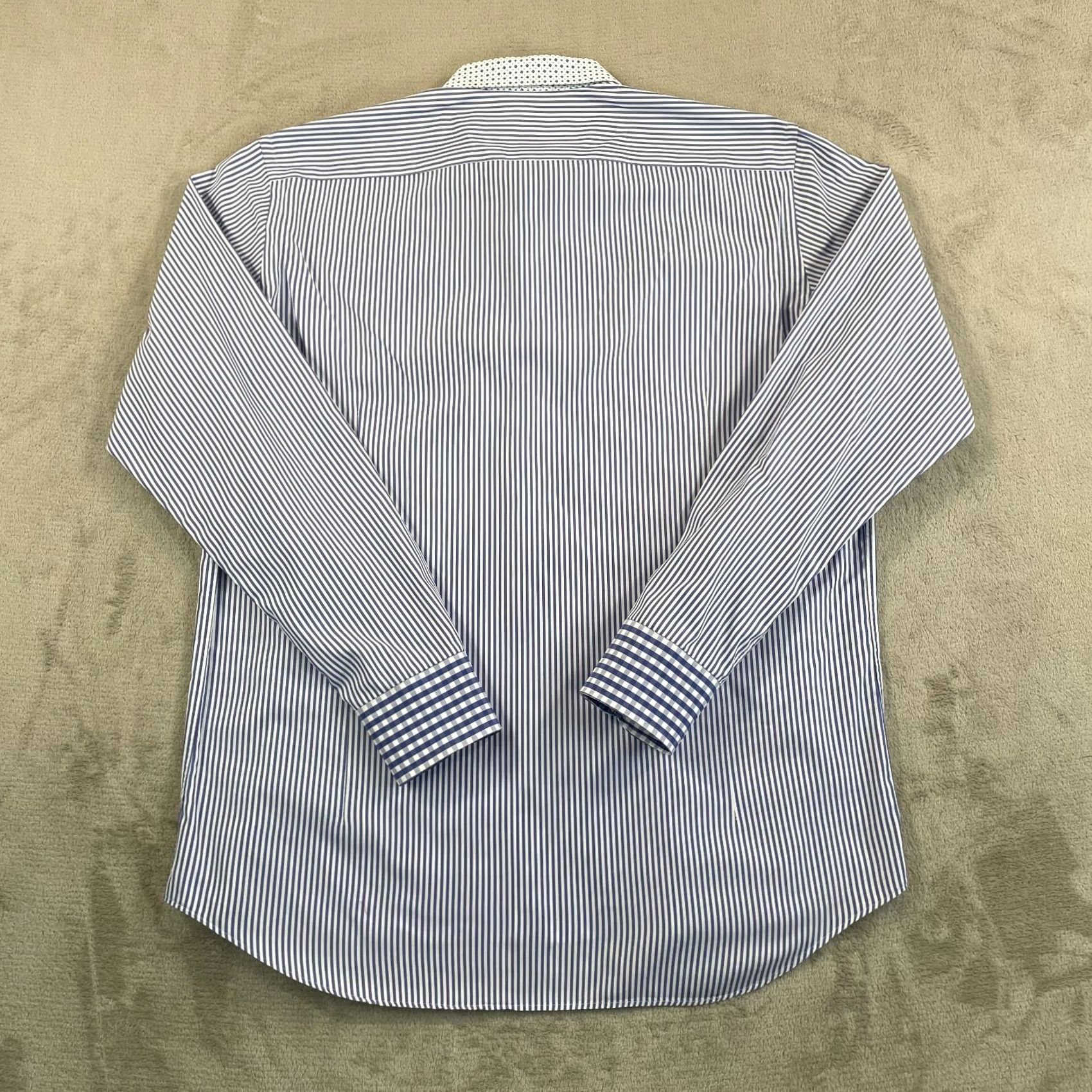 Etro ETRO Dress Shirt Men 43 Blue Striped Contrast Collar & Cuffs Long Sleeve Shirt Size 46R - 4 Thumbnail