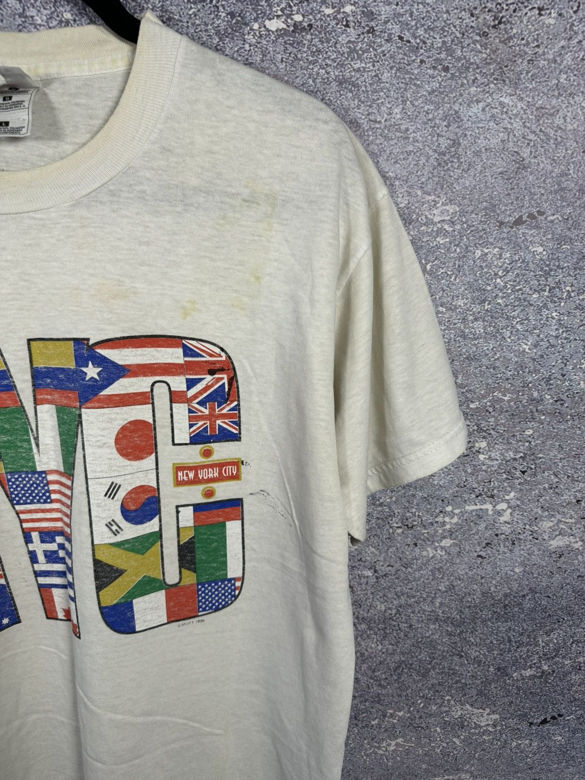 Fruit Of The Loom × Vintage Vintage 90’s NYC White Flag Graphic T Shirt Large Souvenir Size US L / EU 52-54 / 3 - 7 Thumbnail