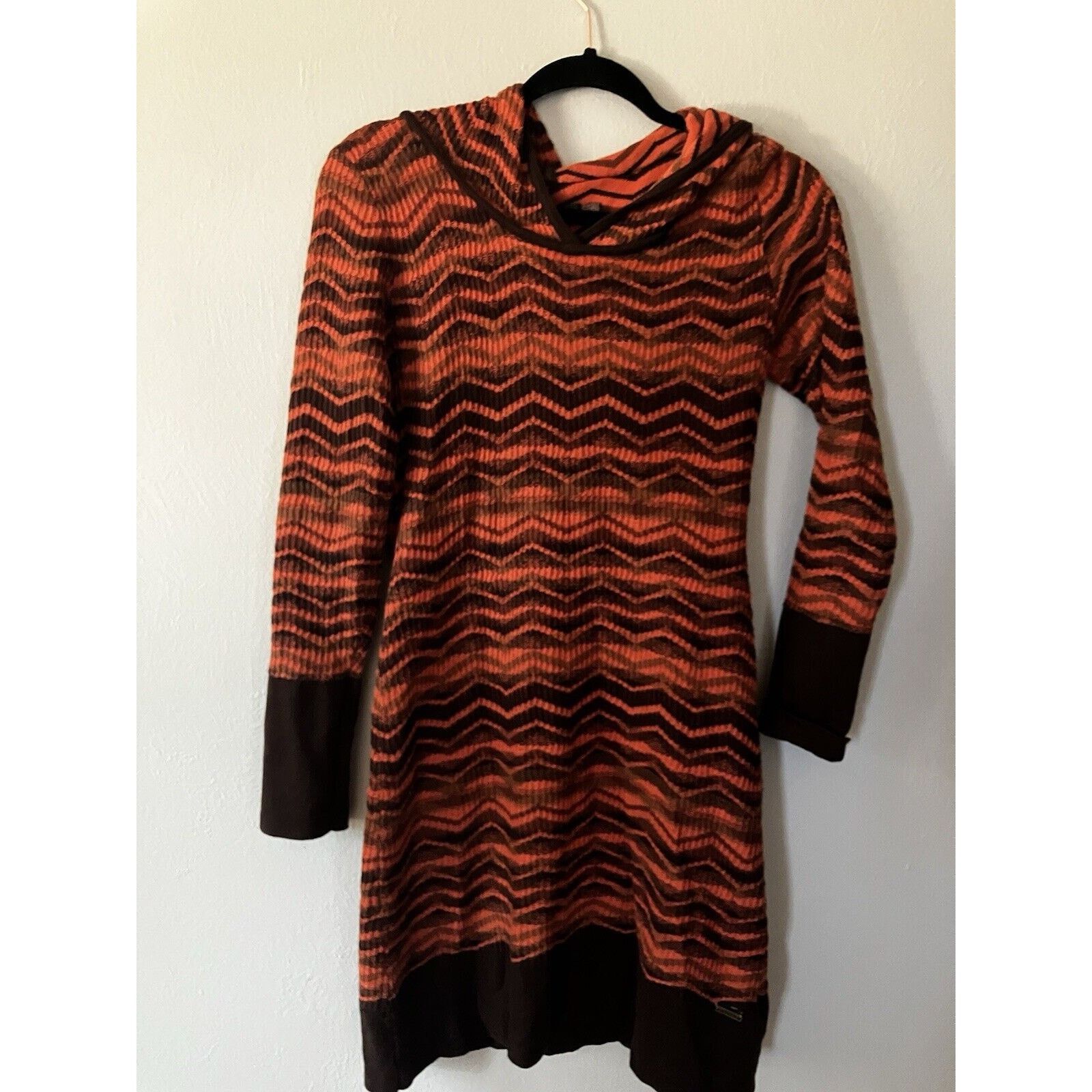 Prana Prana Meryl Sweater Dress small Chevron Hooded Orange Brown Size S / US 4 / IT 40 - 1 Thumbnail