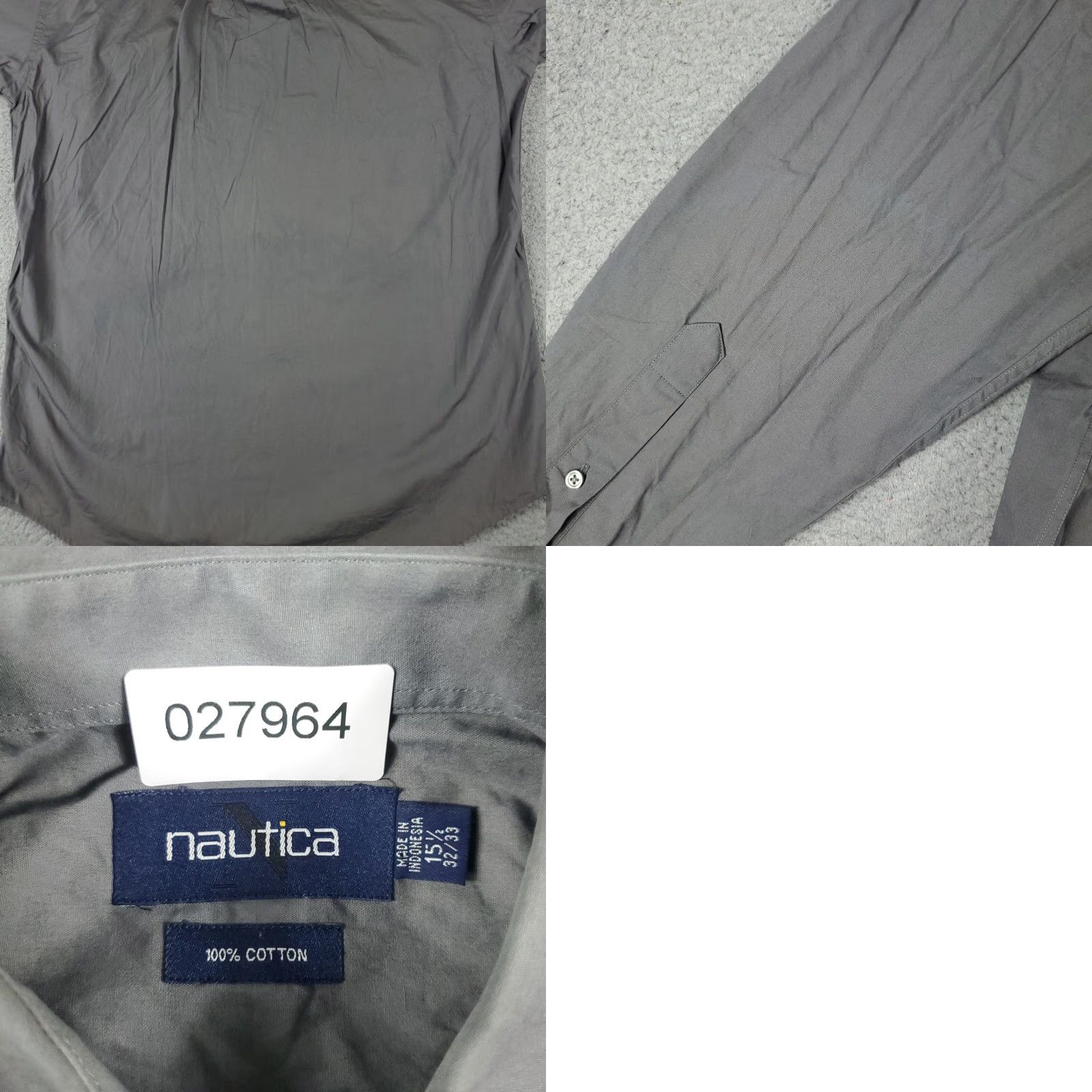 Nautica VINTAGE Nautica Dress Shirt Mens 15.5 Gray Long Sleeve Button Up Regular 100% Cotton, Stained, Business Casual, Formal, 90s/Modern, Mens Size 40R - 8 Thumbnail