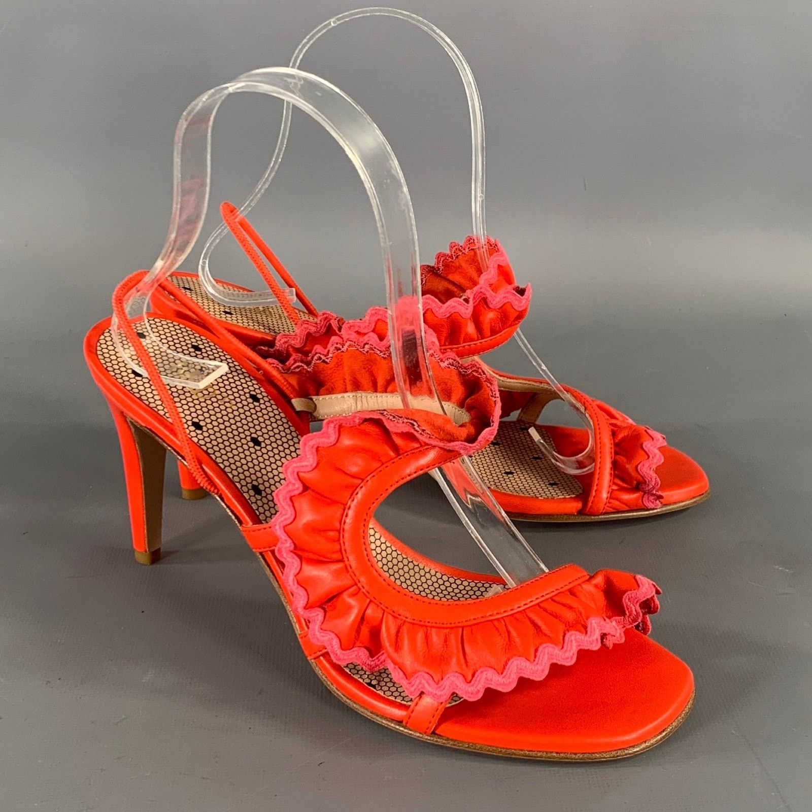 RED Valentino RED VALENTINO Size 7 Orange Pink Ruffled Strappy Sandals Size US 7 / IT 37 - 1 Thumbnail