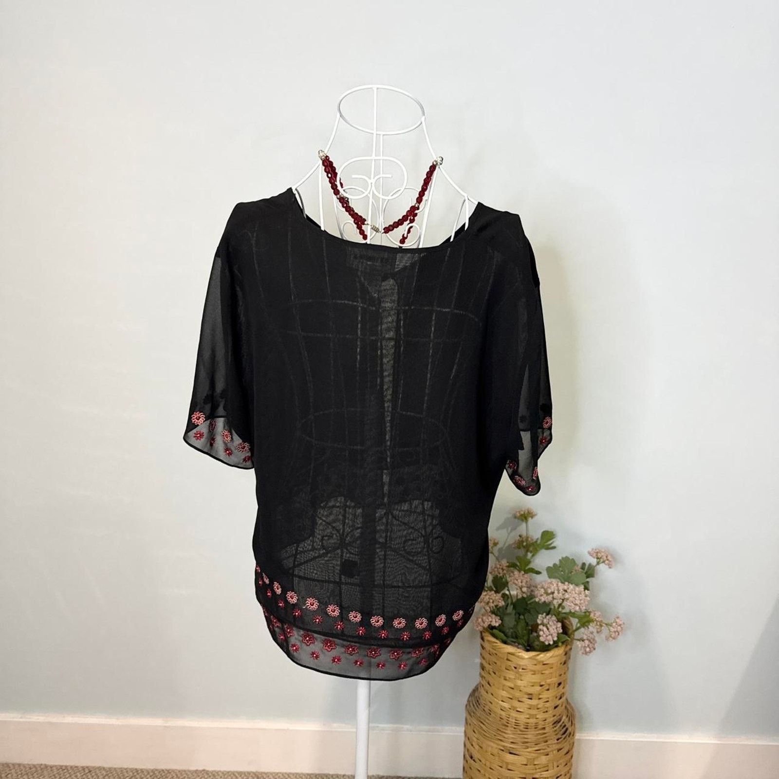 Other black & red vintage 90s sheer embroidered pull over top Size M / US 6-8 / IT 42-44 - 5 Thumbnail