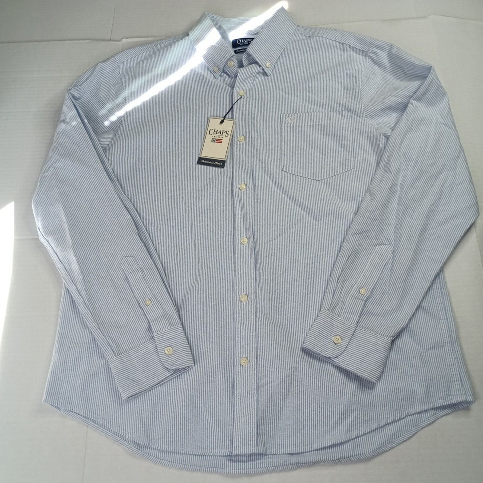 Chaps Chaps Seacoast Oxford Woven Shirt Mens XL Blue White Striped Size US XL / EU 56 / 4 - 1 Thumbnail
