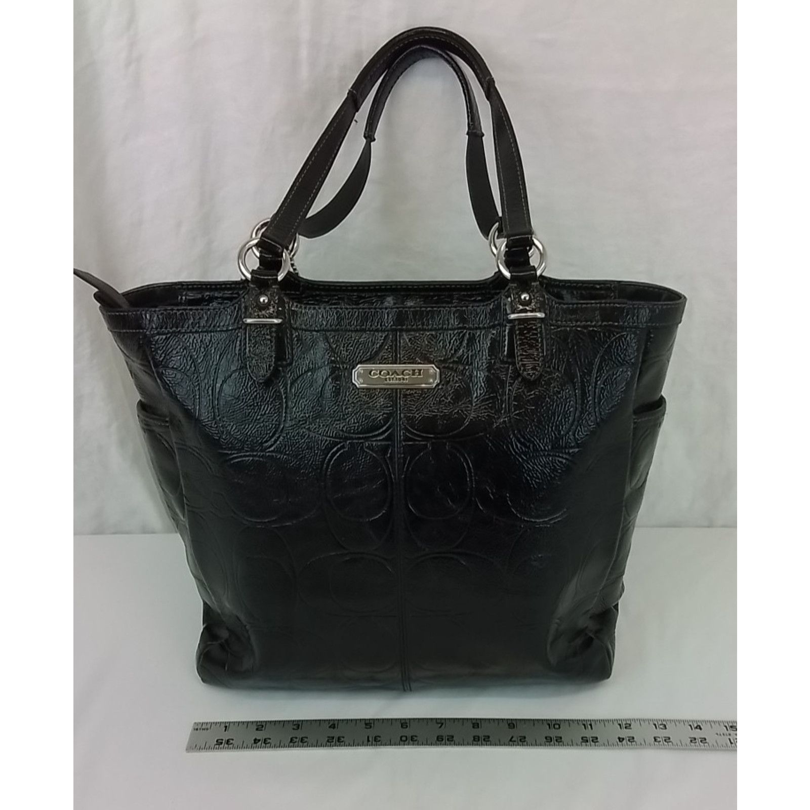 Coach Coach Gallery Tote Bag Black Patent Leather Signature C Size ONE SIZE - 16 Thumbnail