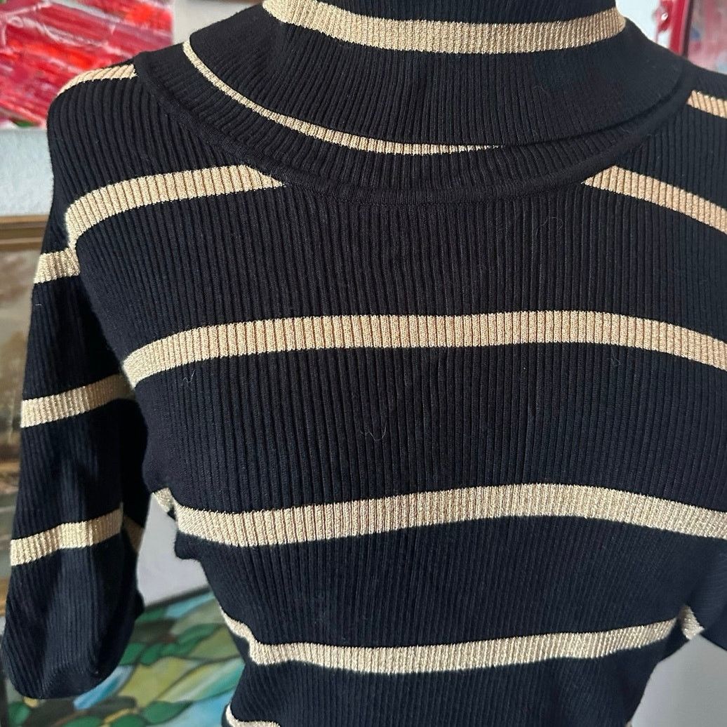Other INC international concepts black gold knit turtleneck top Size M / US 6-8 / IT 42-44 - 2 Thumbnail