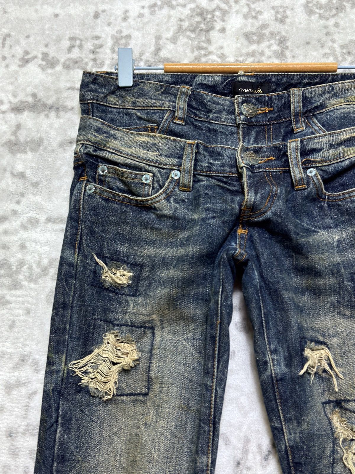 If Six Was Nine Japanese Distressed Double Waist Flare Denim Jeans Size US 29 - 4 Thumbnail